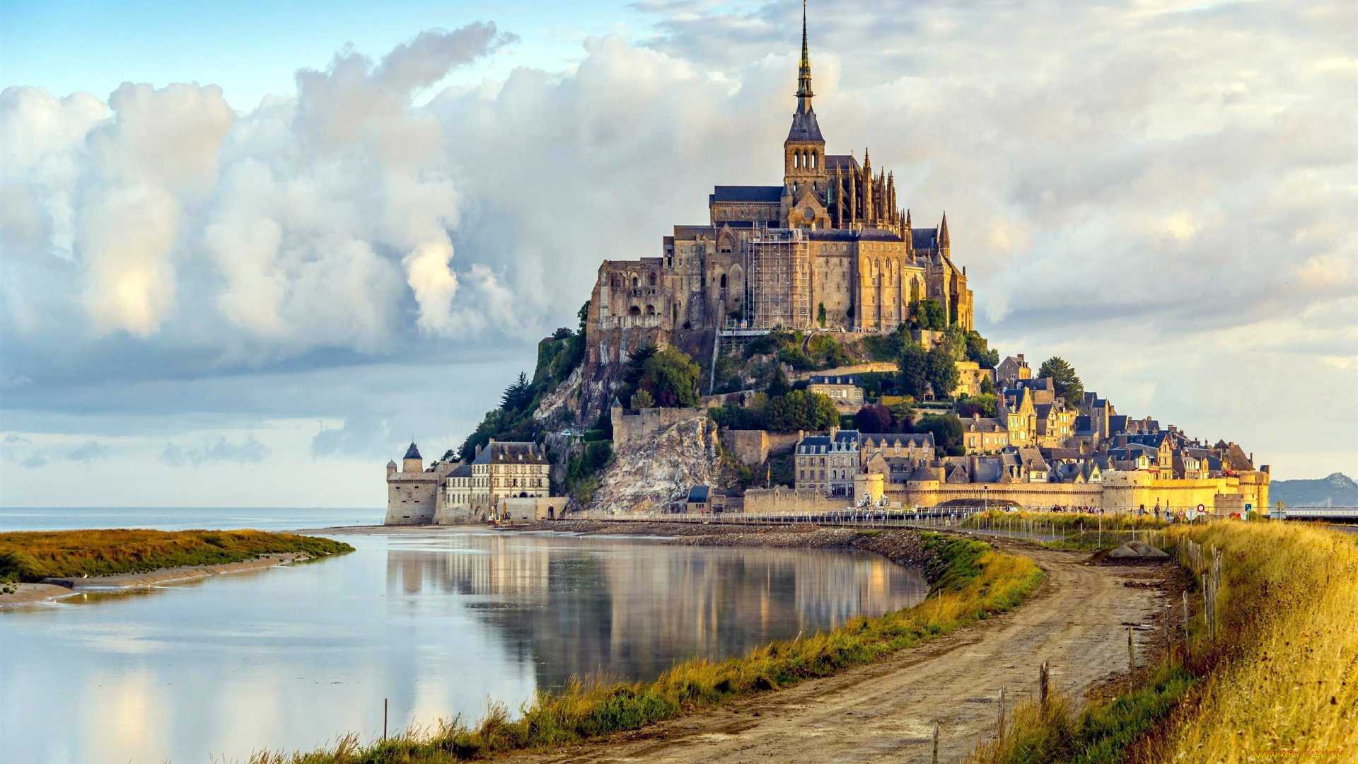 города, крепость, мон-сен-мишель, , франция, крепость