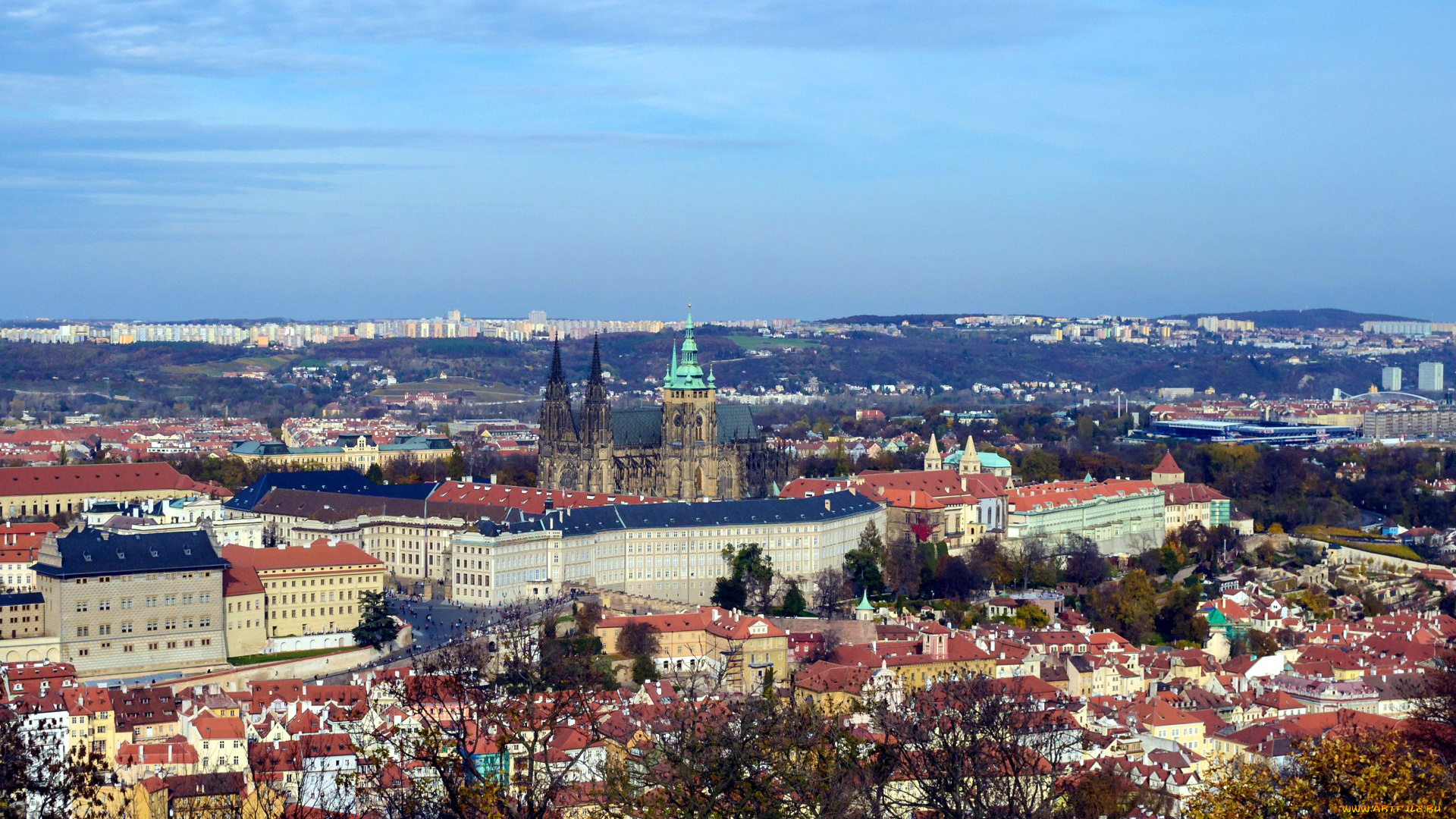 города, прага, , Чехия, панорама