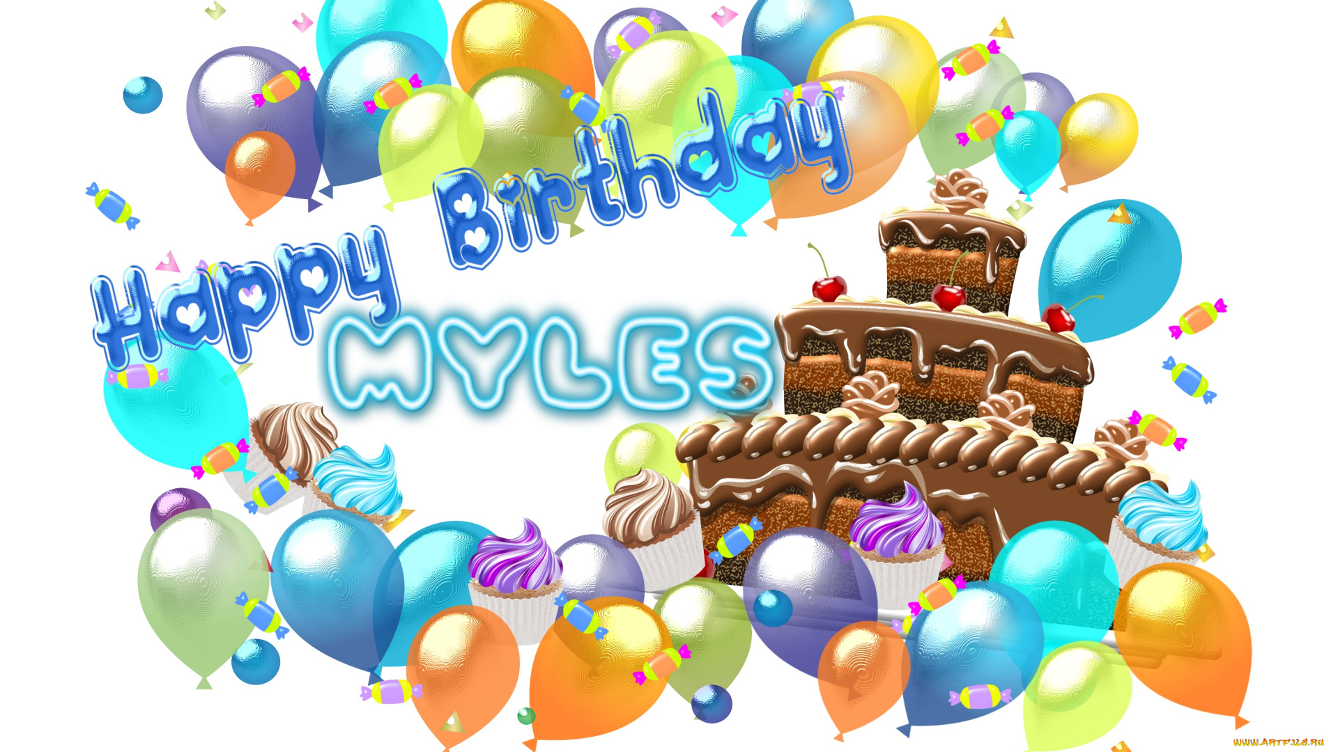 праздничные, день, рождения, шары, фон, торт