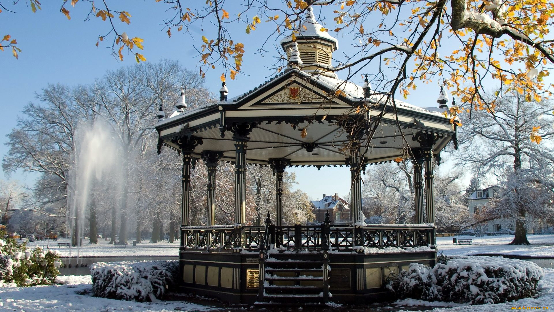 природа, парк, беседка, зима