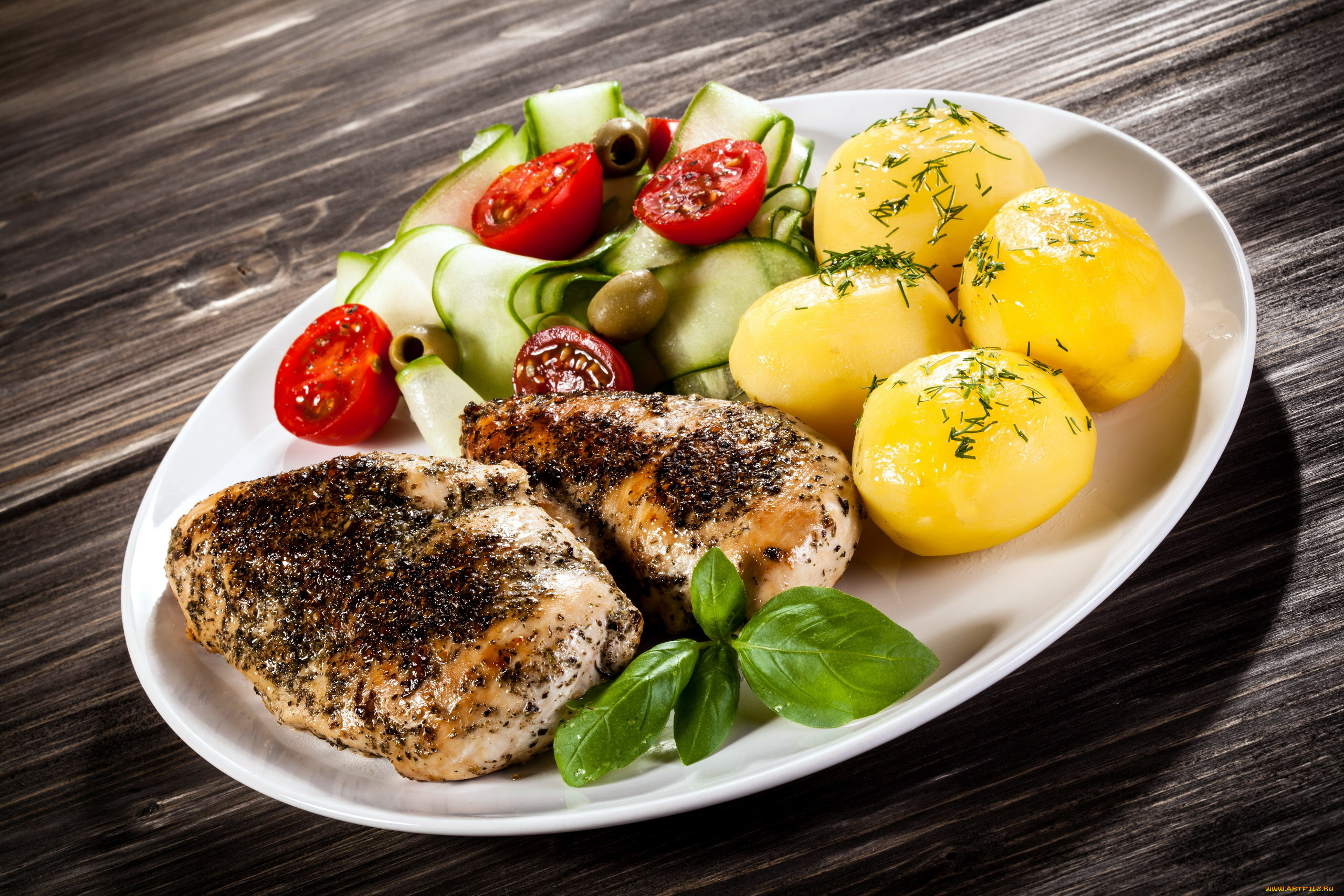 еда, мясные, блюда, картофель, отбивная, мясо, томаты, помидоры