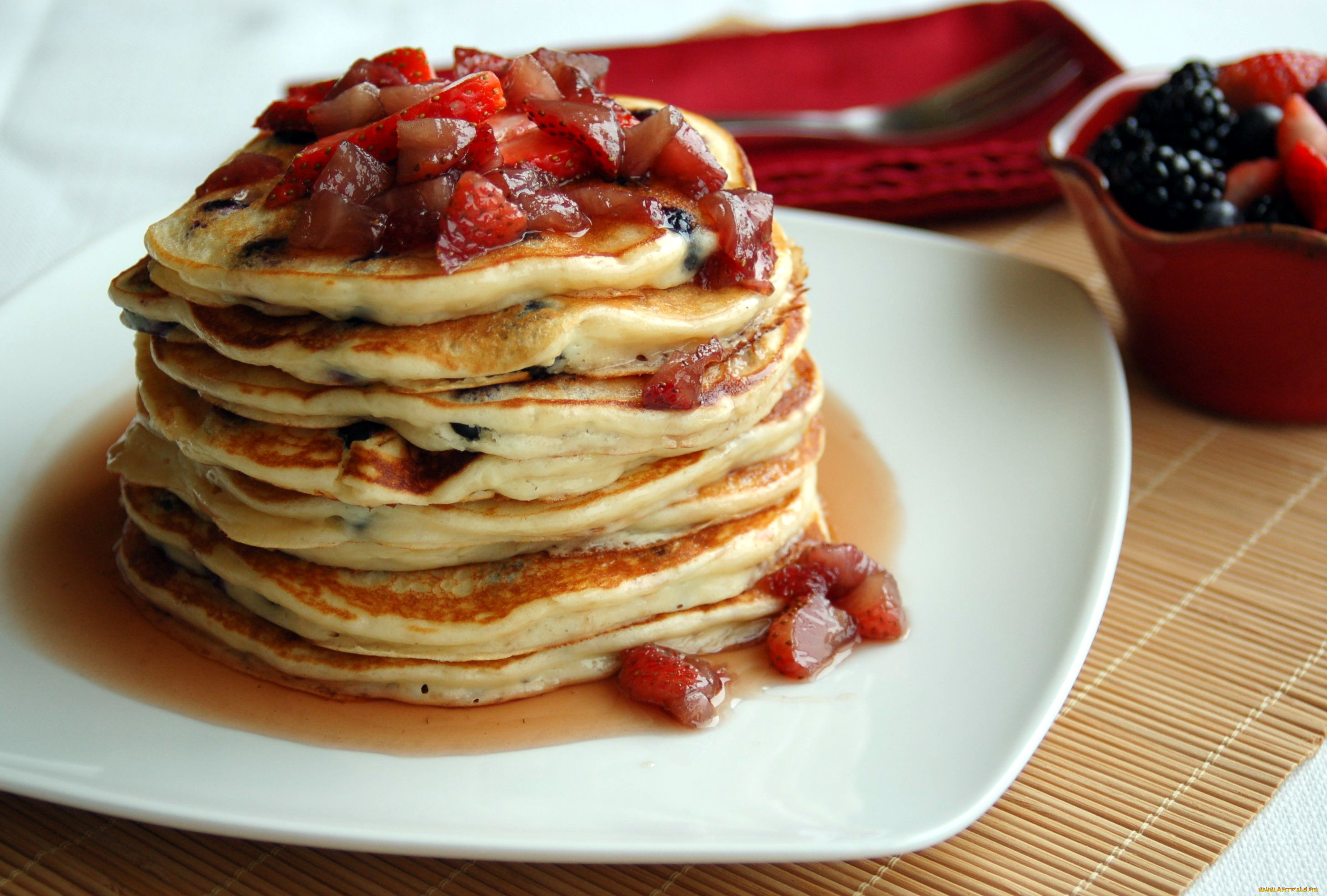 еда, блины, , оладьи, ягоды, оладьи