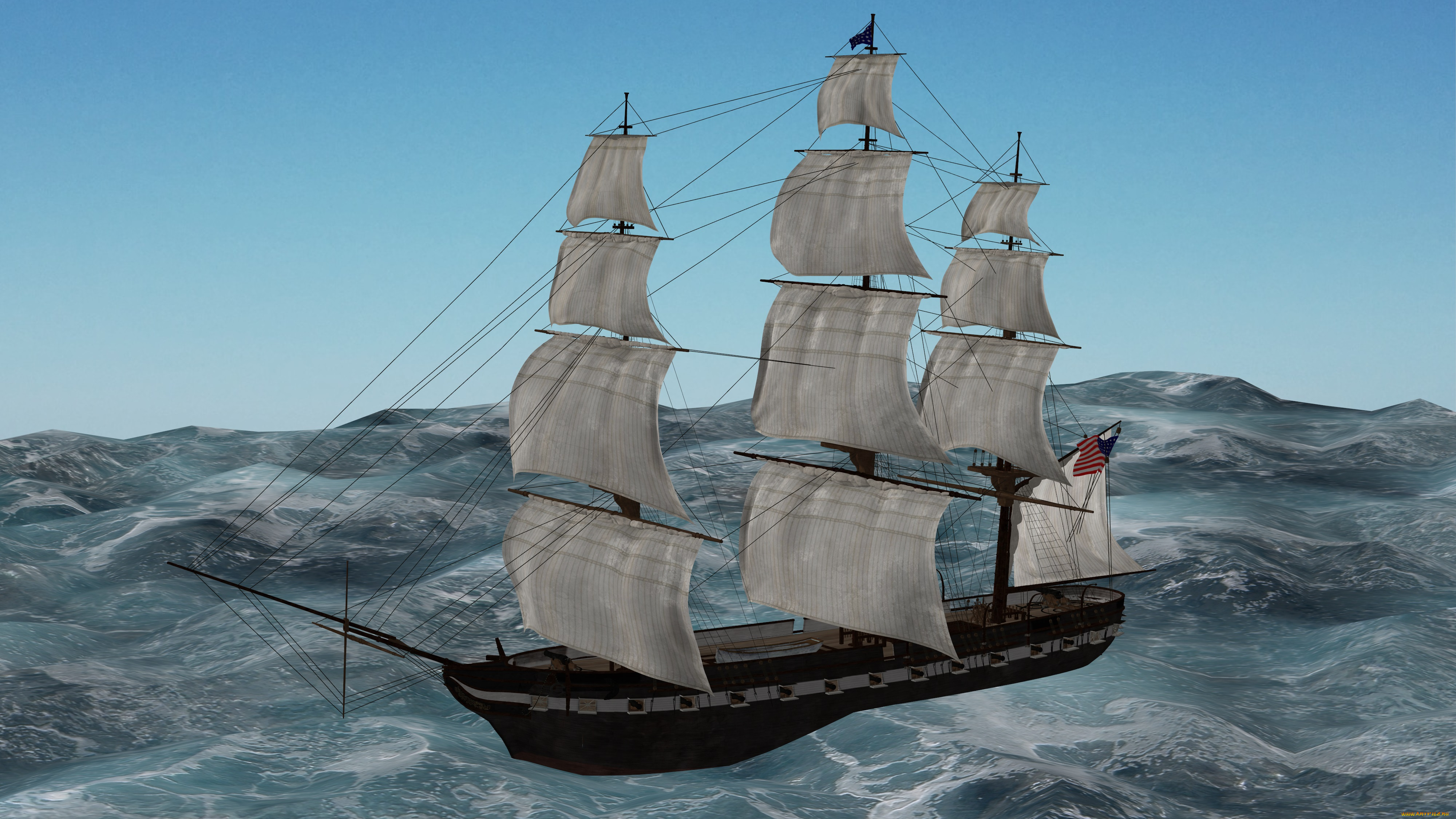 корабли, 3d, парусник, море