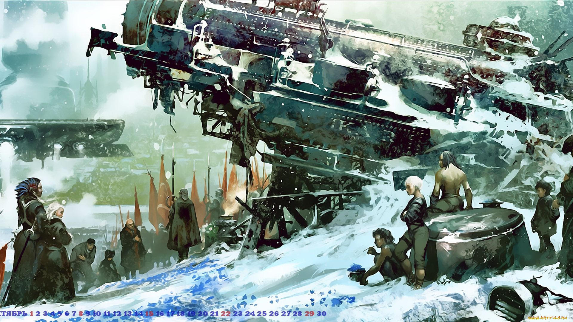 календари, фэнтези, сооружение, calendar, 2019, люди, механизм, человек