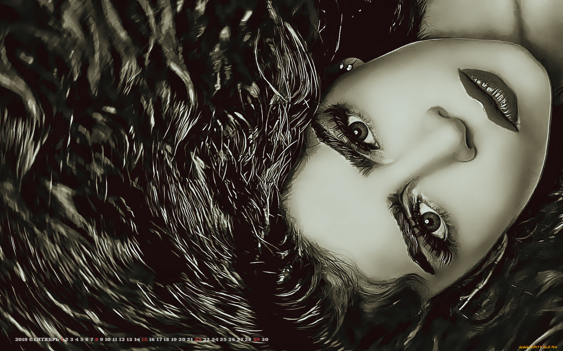 календари, компьютерный, дизайн, calendar, 2019, женщина, лицо, девушка, взгляд, макияж