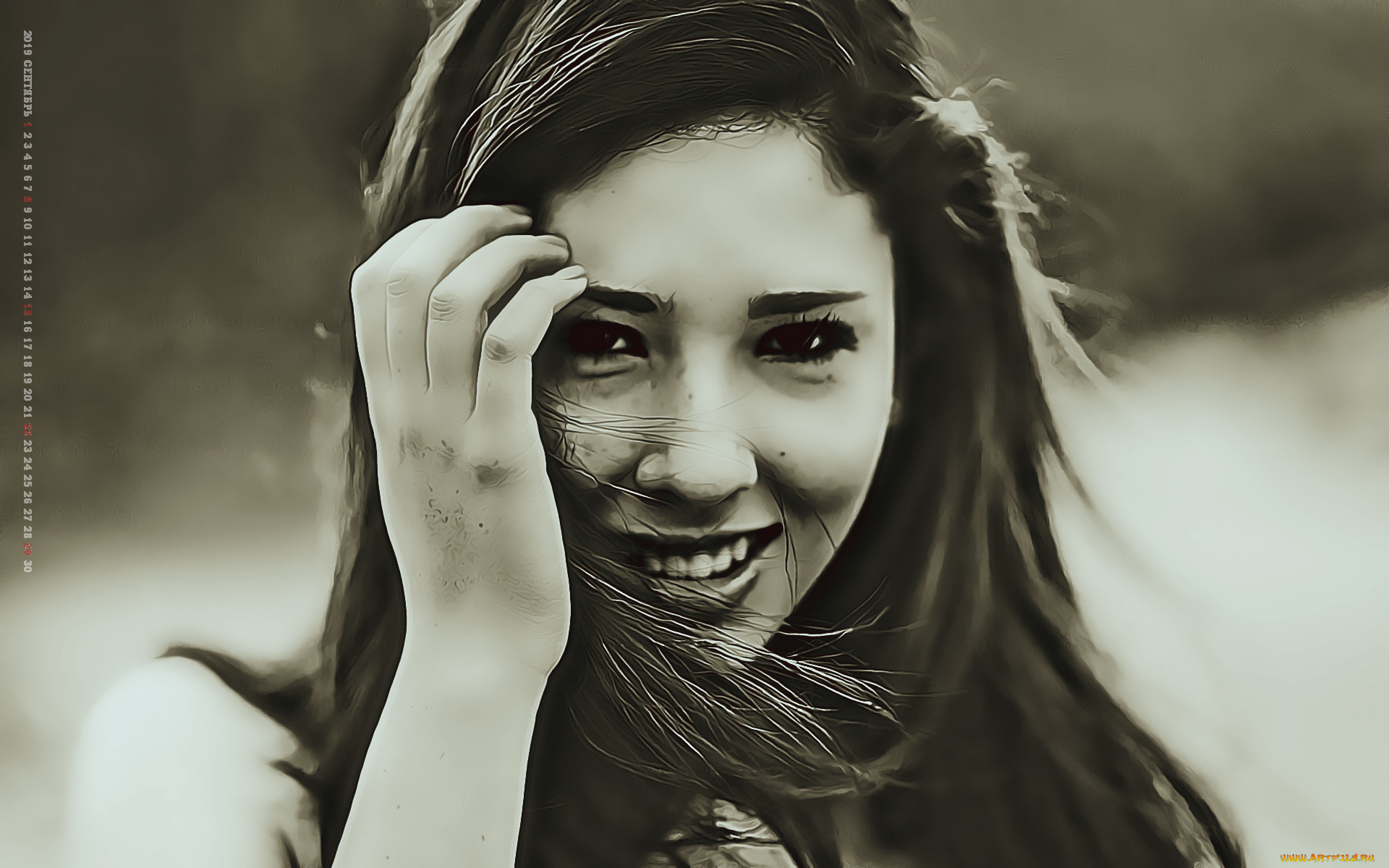 календари, компьютерный, дизайн, девушка, улыбка, 2019, calendar, женщина, взгляд, лицо