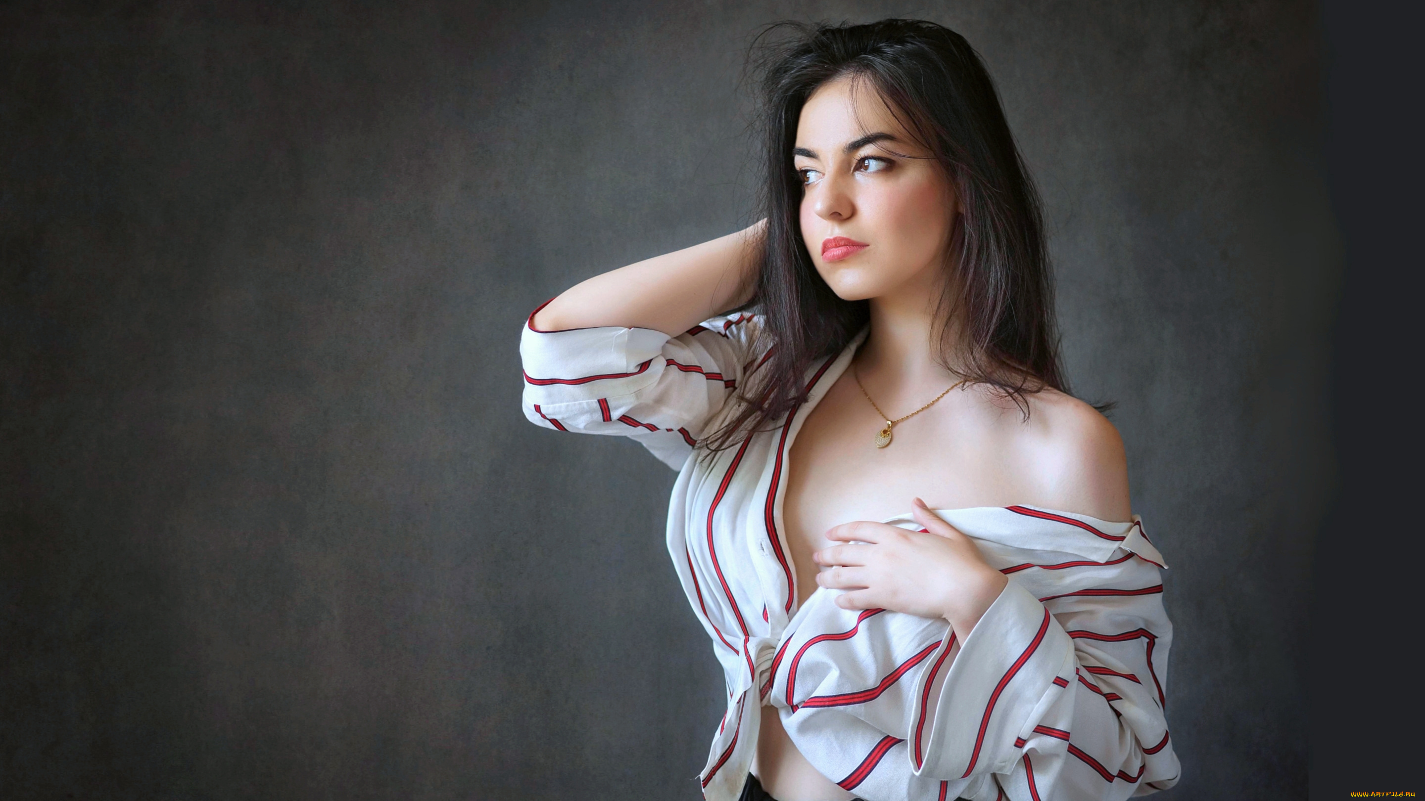 девушки, -unsort, , брюнетки, темноволосые, вероника, портрет, длинные, волосы, темный, фон, женщина