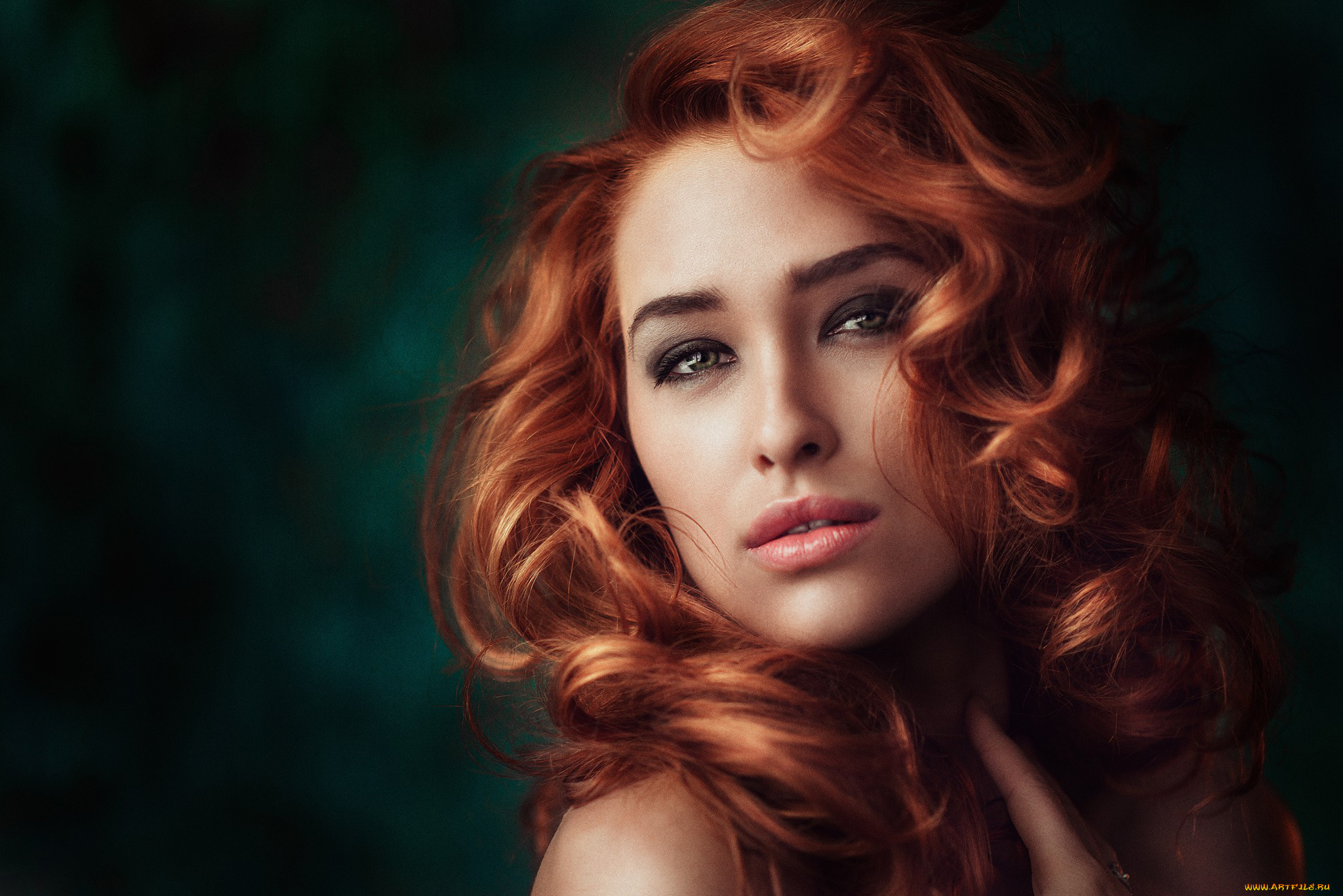 девушки, -, лица, , портреты, девушка, модель, красотка, рыжеволосая, лицо, портрет, макияж, причёска