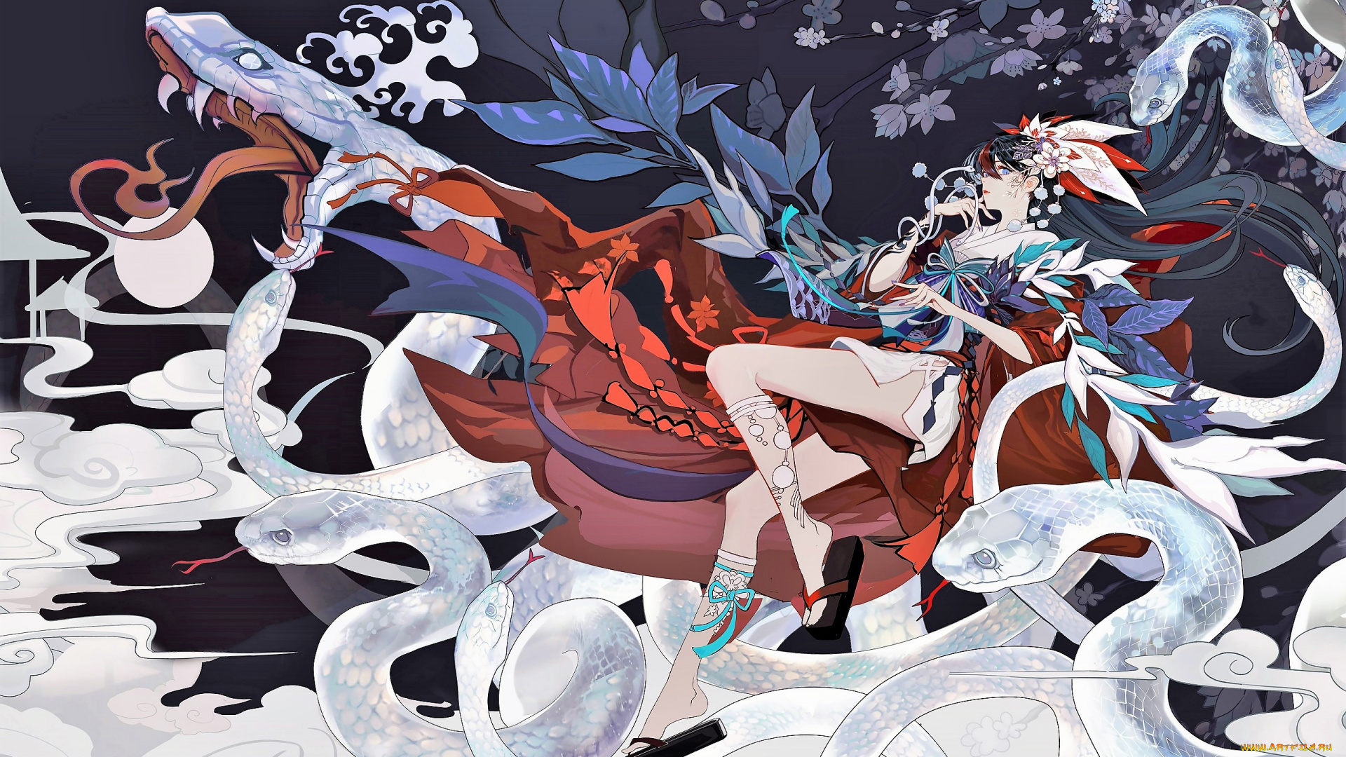 аниме, животные, , существа, девушка, змеи