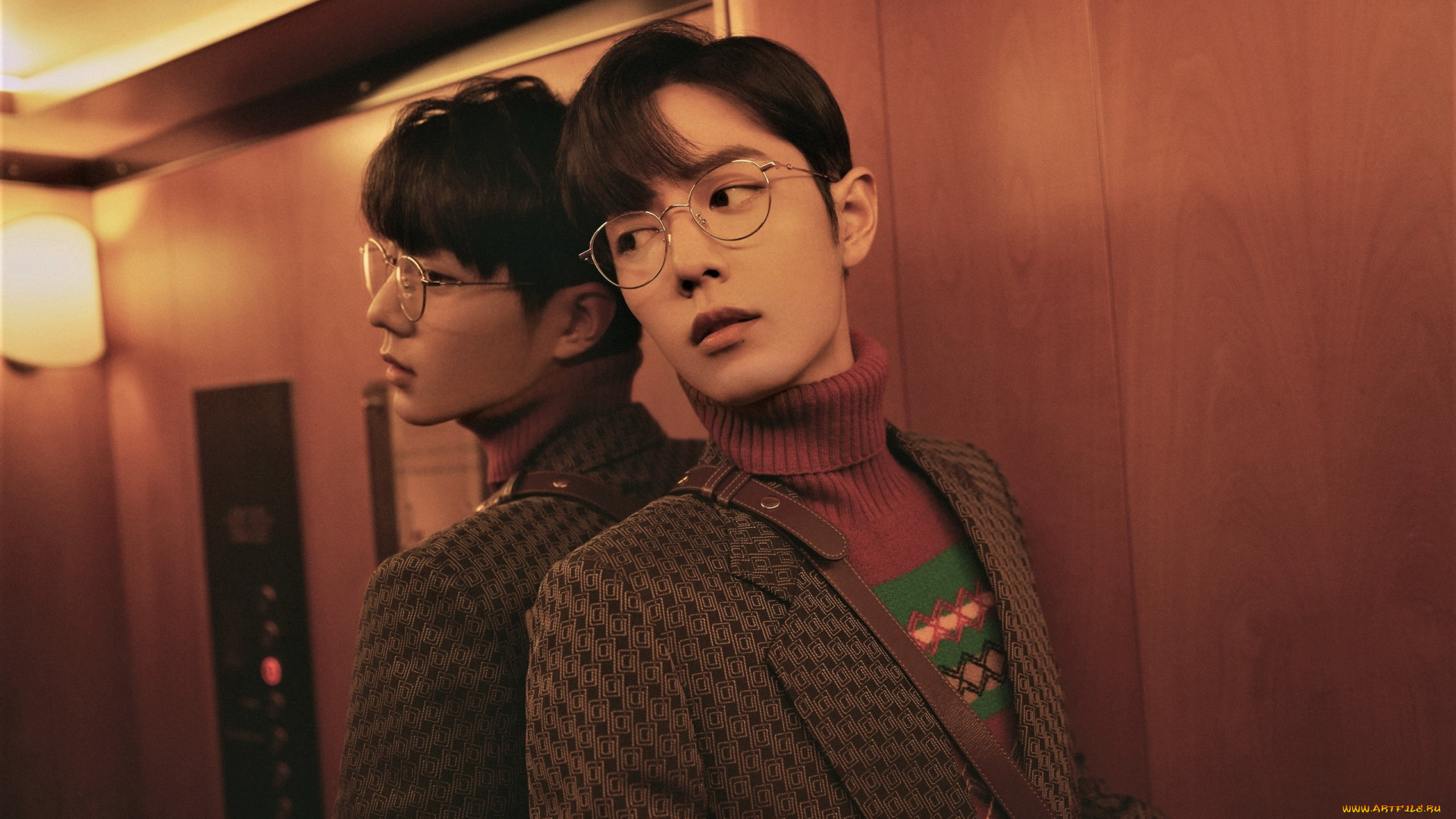 мужчины, xiao, zhan, актер, очки, пиджак, зеркало