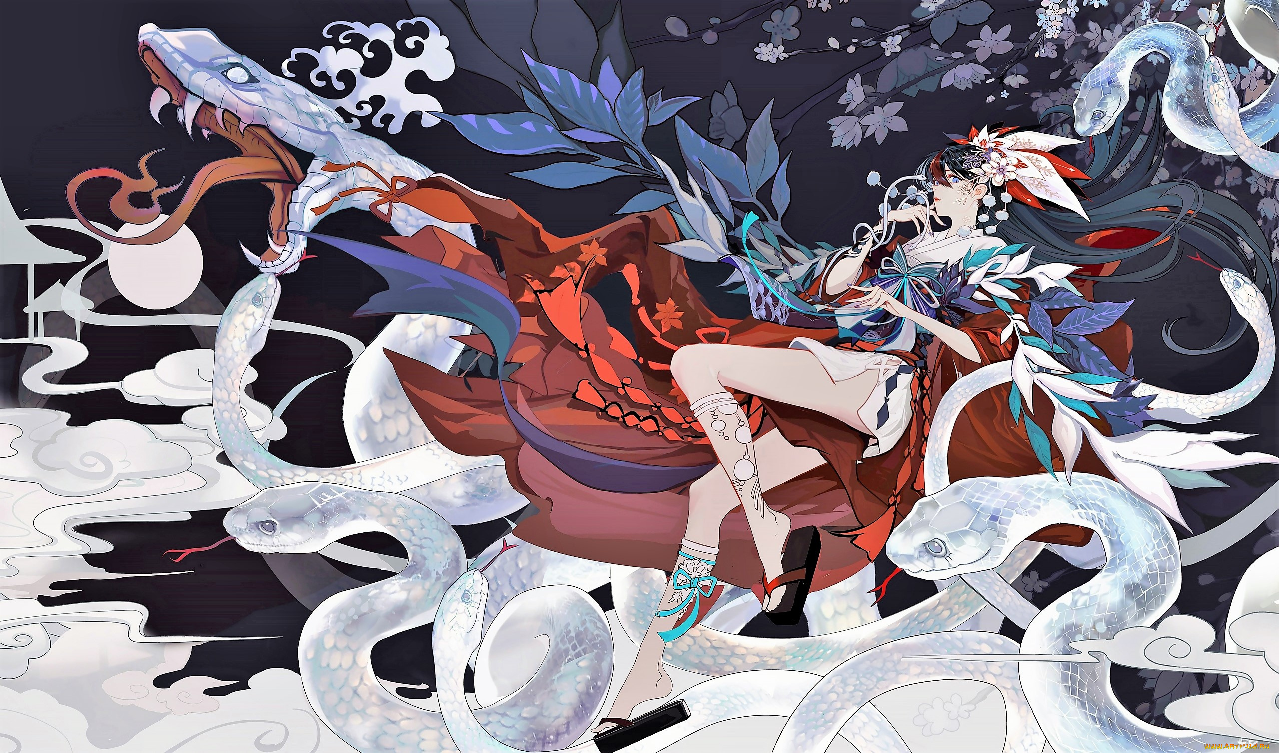 аниме, животные, , существа, девушка, змеи