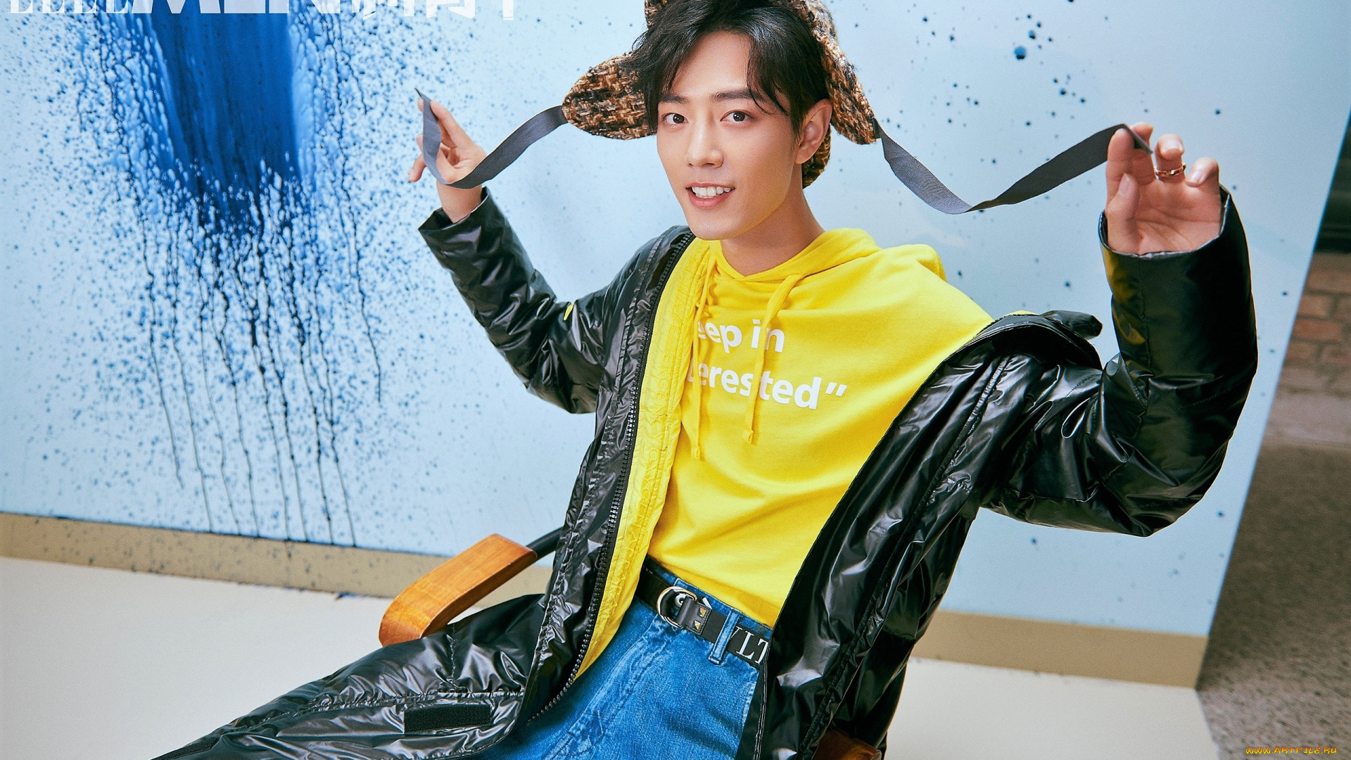 мужчины, xiao, zhan, актер, шапка, плащ, толстовка, джинсы