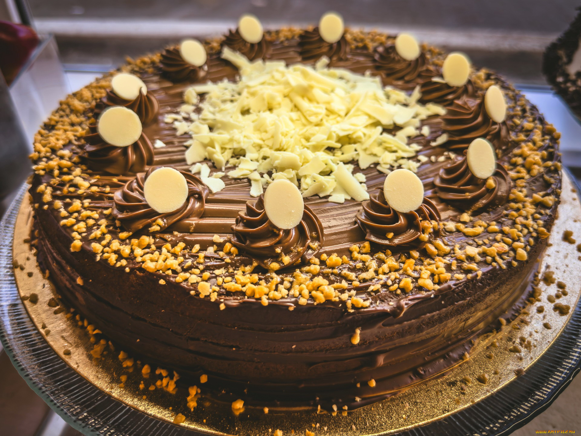 еда, торты, шоколадный, торт, крем, орехи