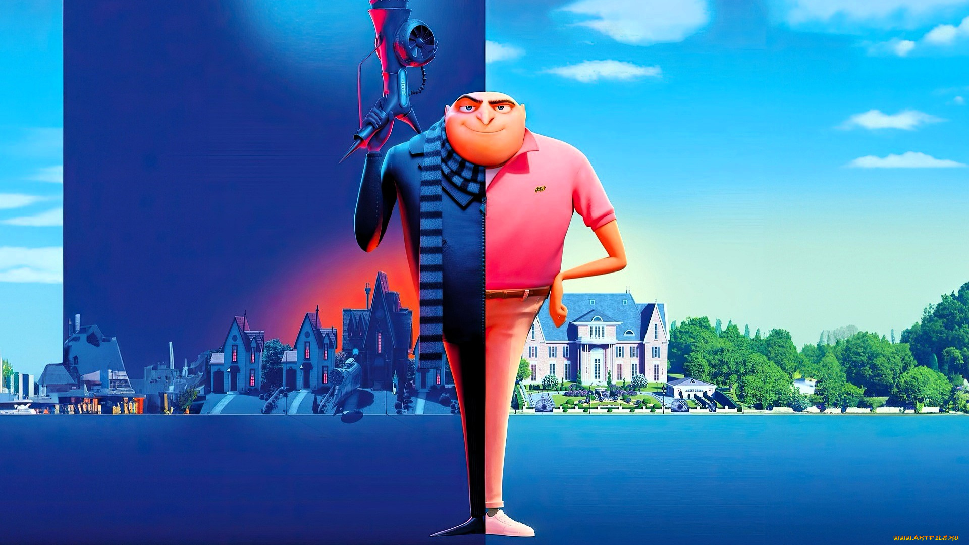 мультфильмы, despicable, me, 3, грю, шарф, оружие, город