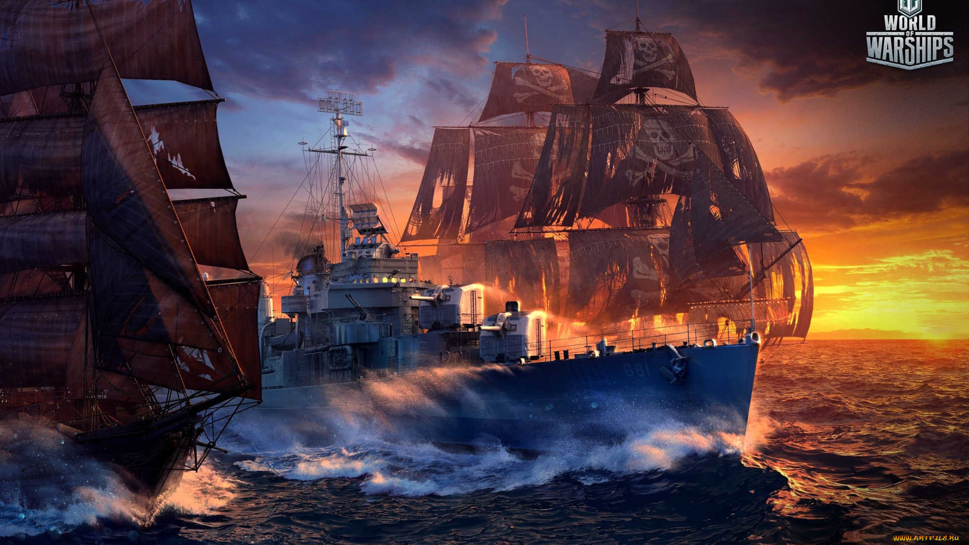 видео, игры, world, of, warships, корабли, парусники, пираты, море