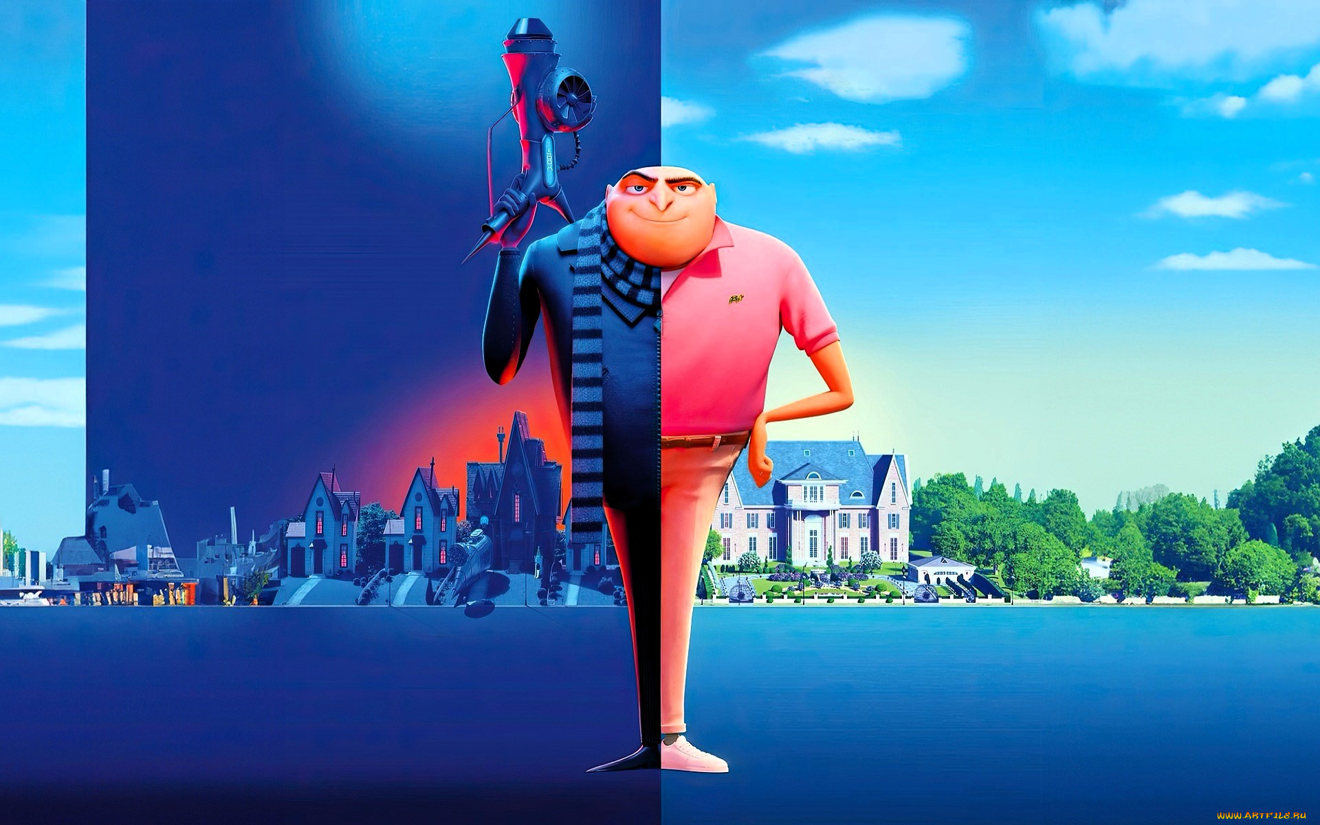 мультфильмы, despicable, me, 3, грю, шарф, оружие, город