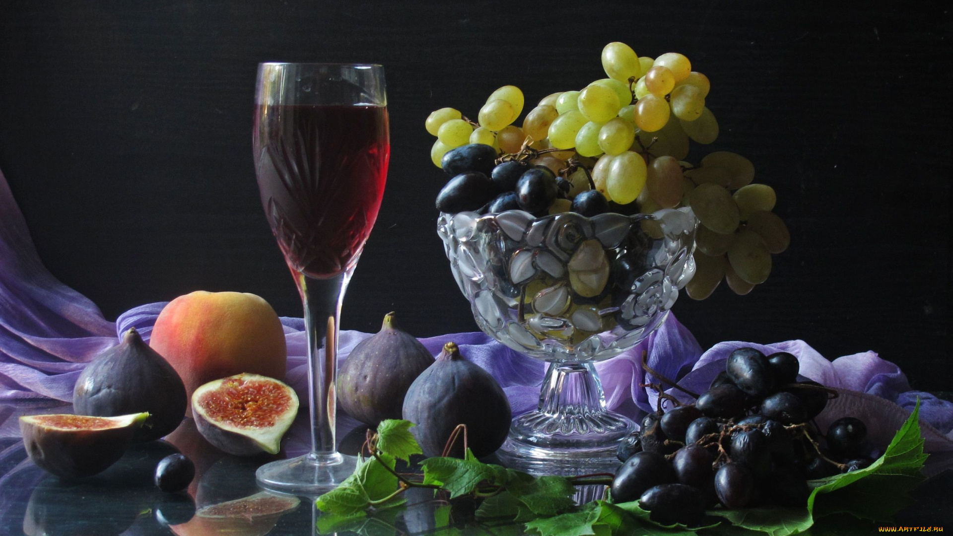 авт, nezabudka, fn, еда, натюрморт, виноград, инжир, персик, ваза, бокал, вино