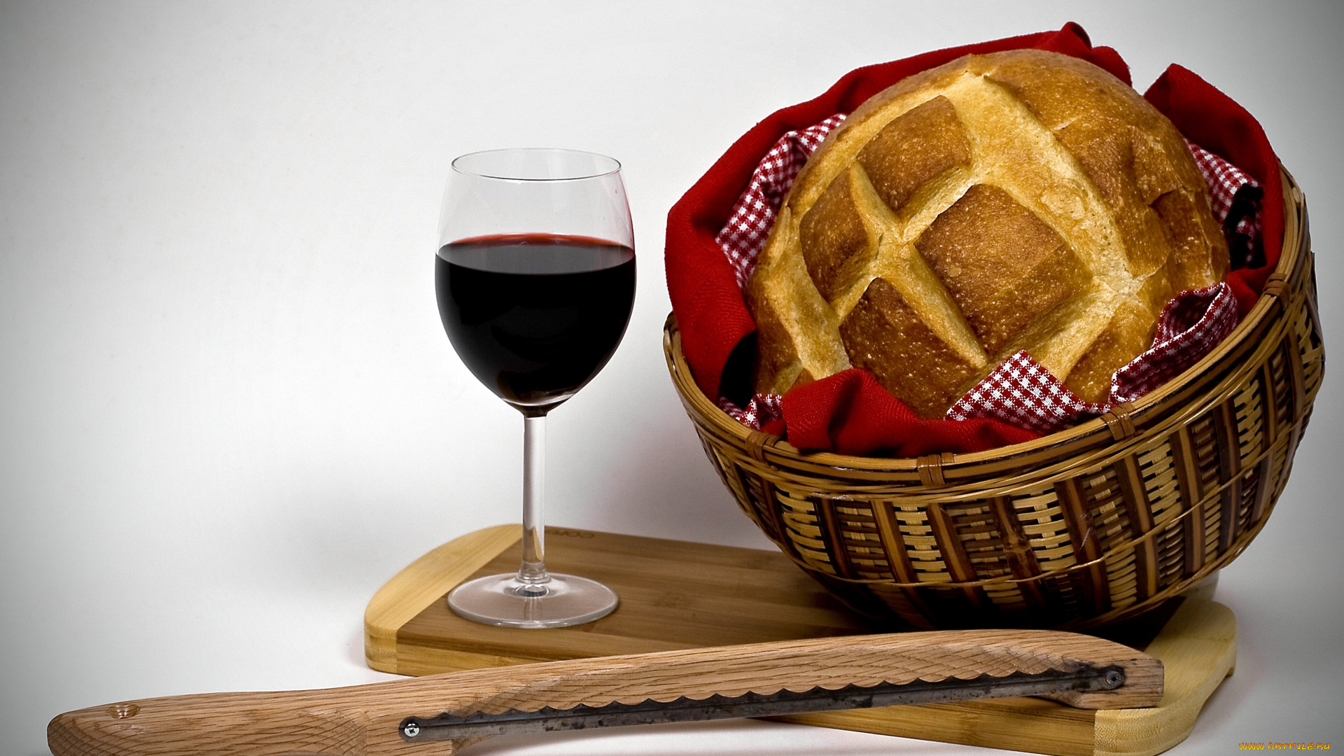 еда, напитки, вино, бокал, корзинка, хлеб, нож