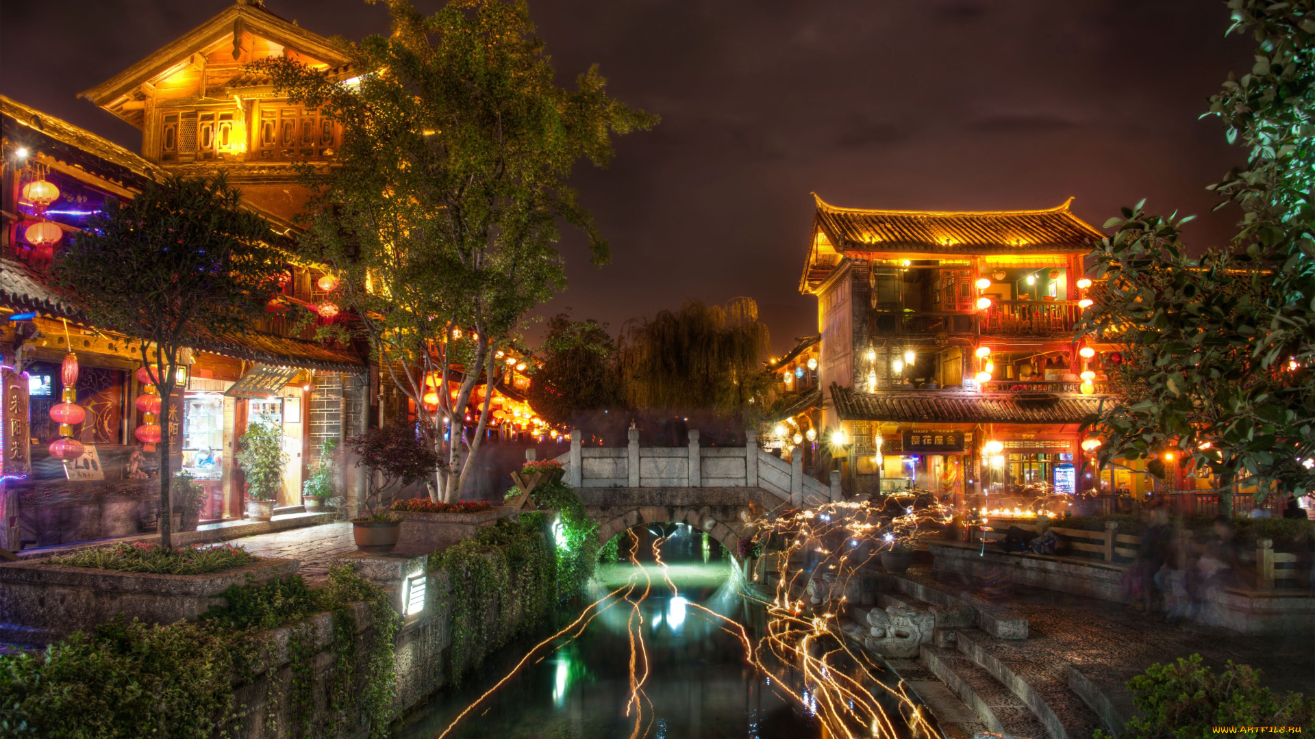 old, town, of, lijiang, города, огни, ночного, china, city