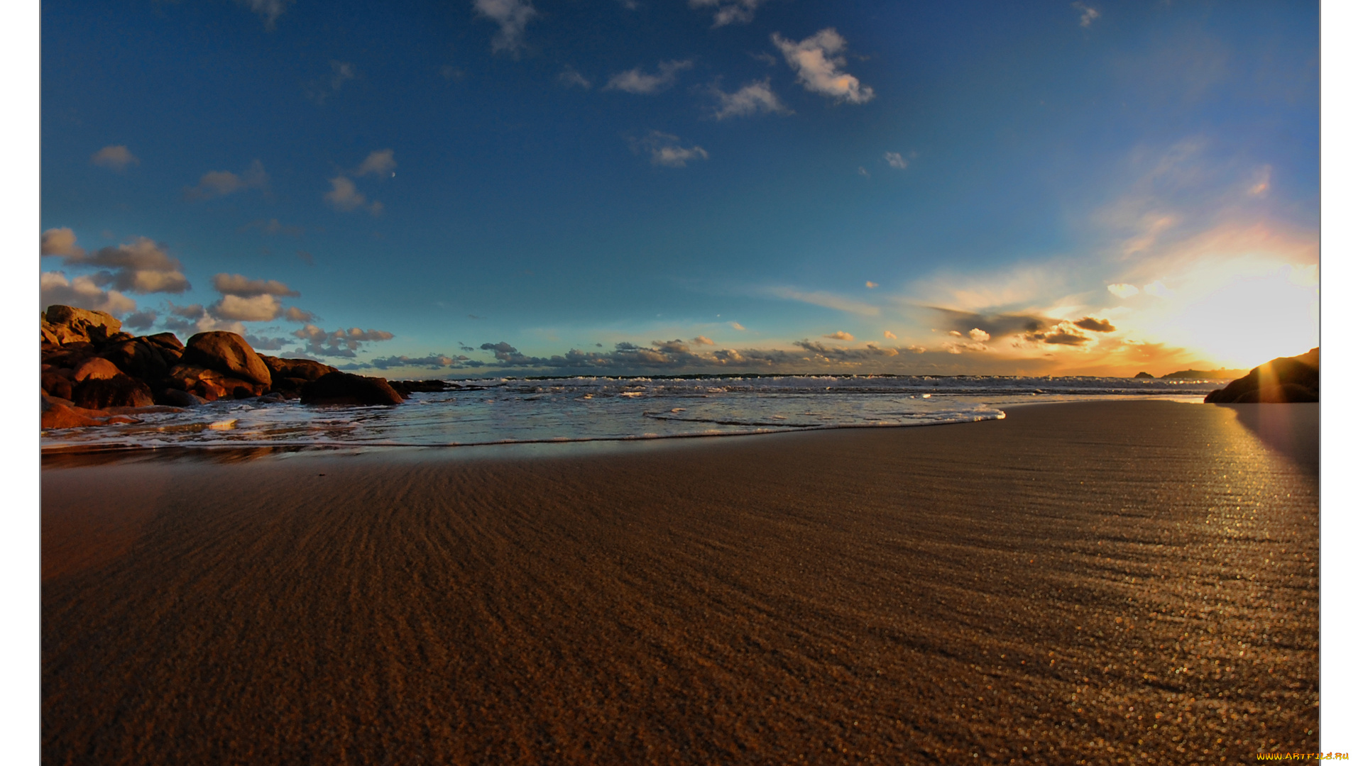 природа, побережье, небо, песок, вода, вечер