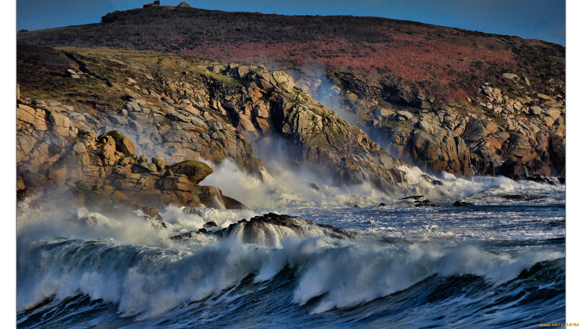 природа, побережье, прибой, волны, камни
