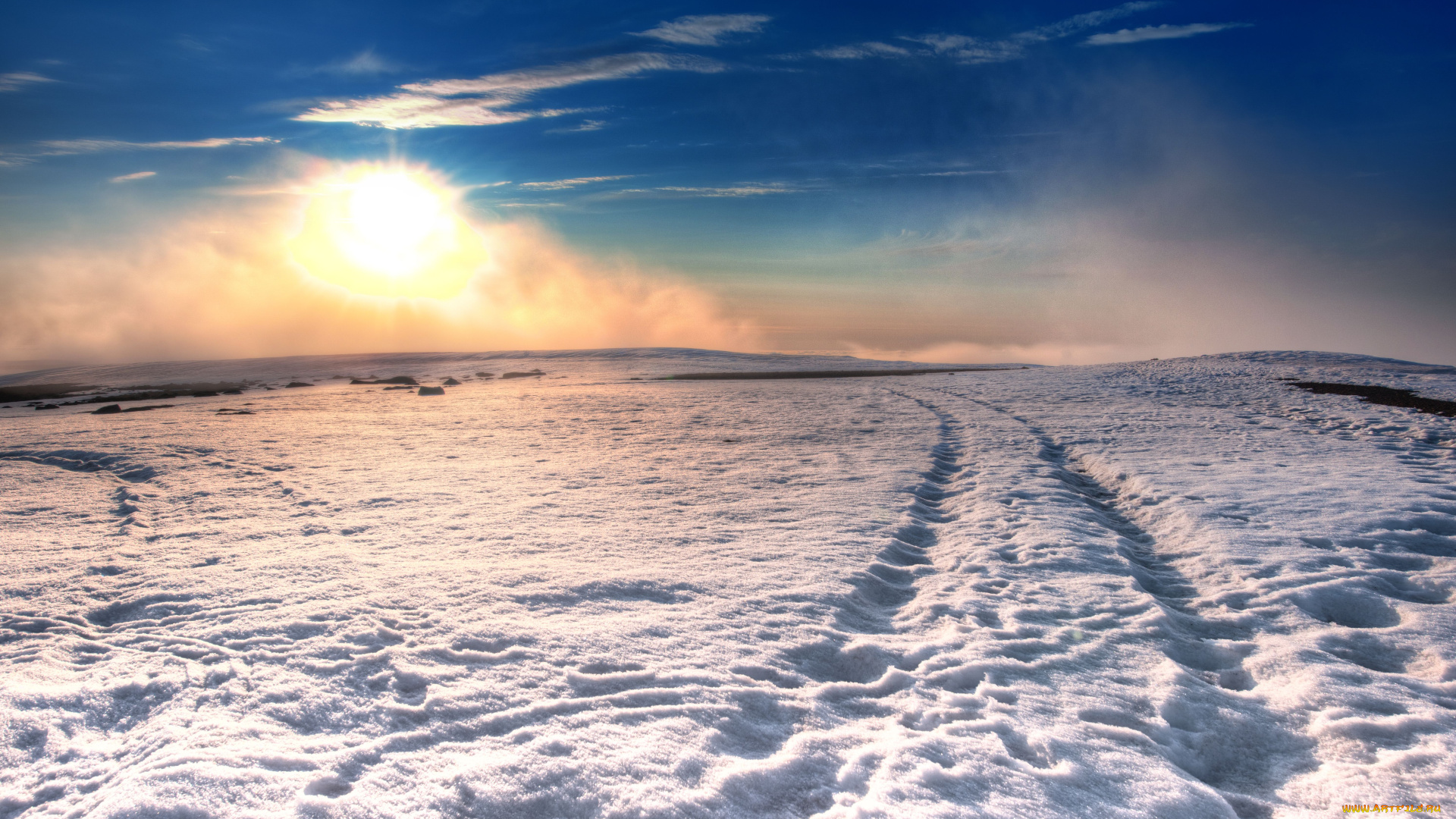 природа, зима, снег, солнце