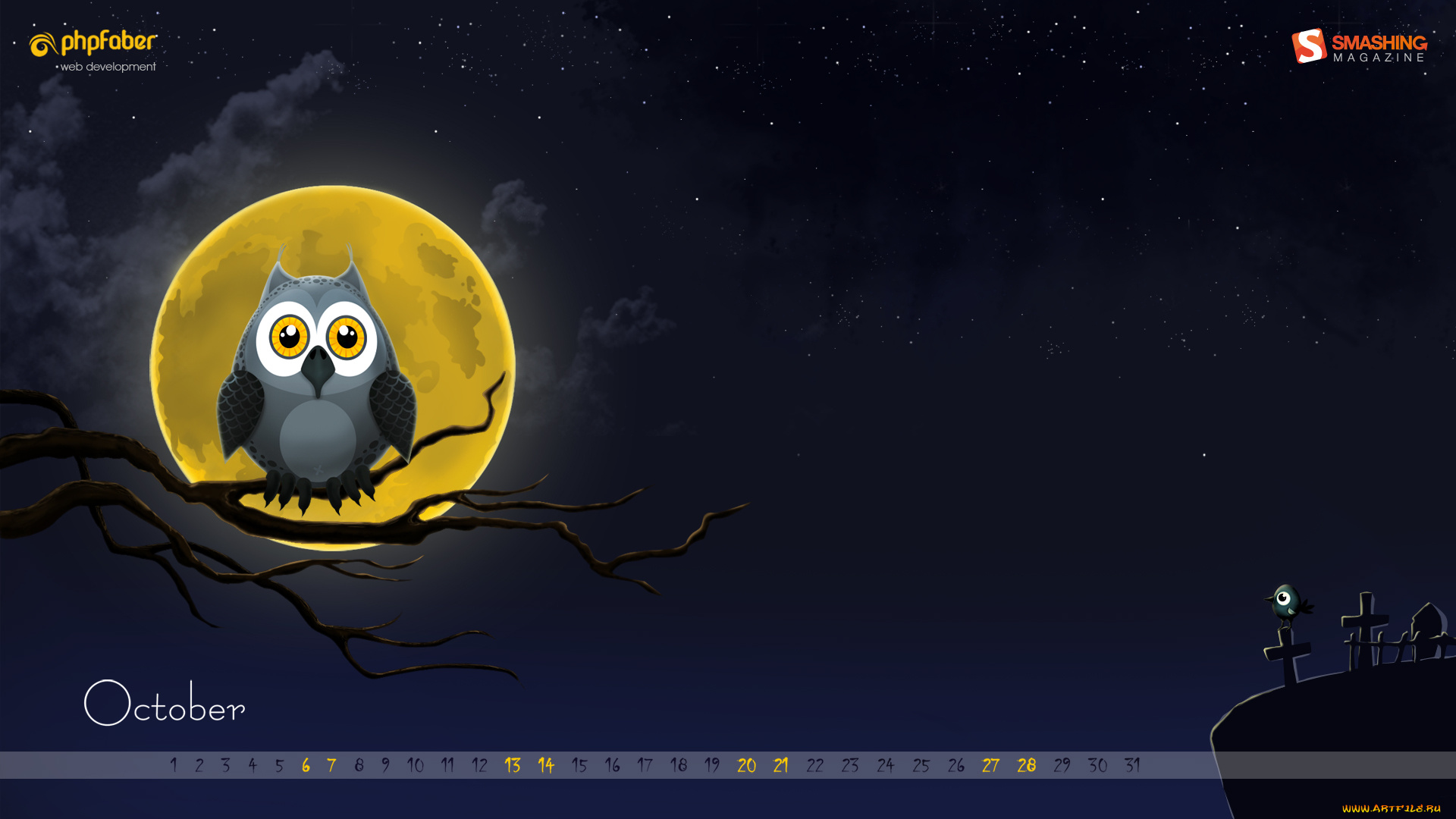 календари, рисованные, векторная, графика, луна, сова, кладбище