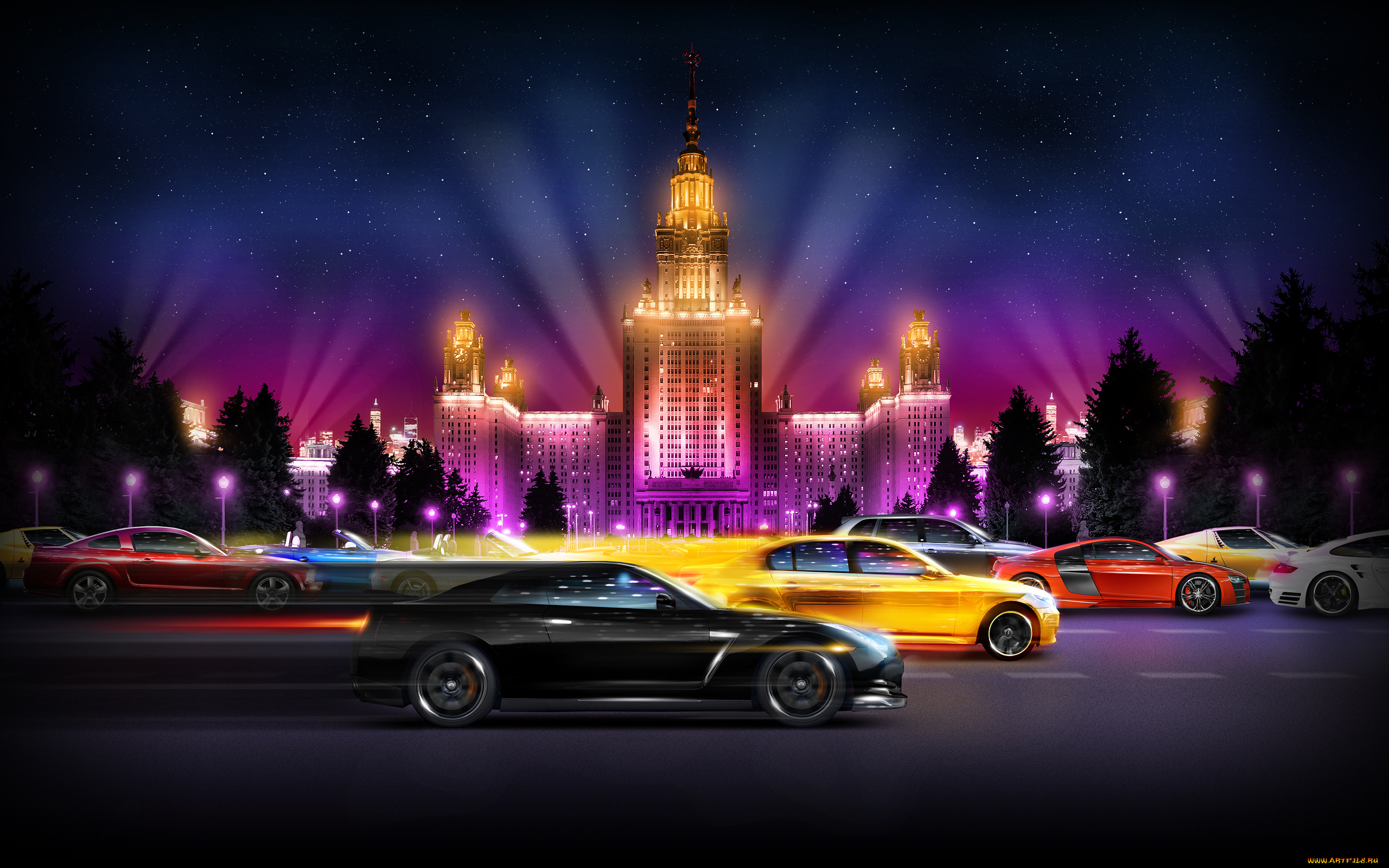 автомобили, разные, вместе, mustang, nissan, bmw, audi, porsche, smotra
