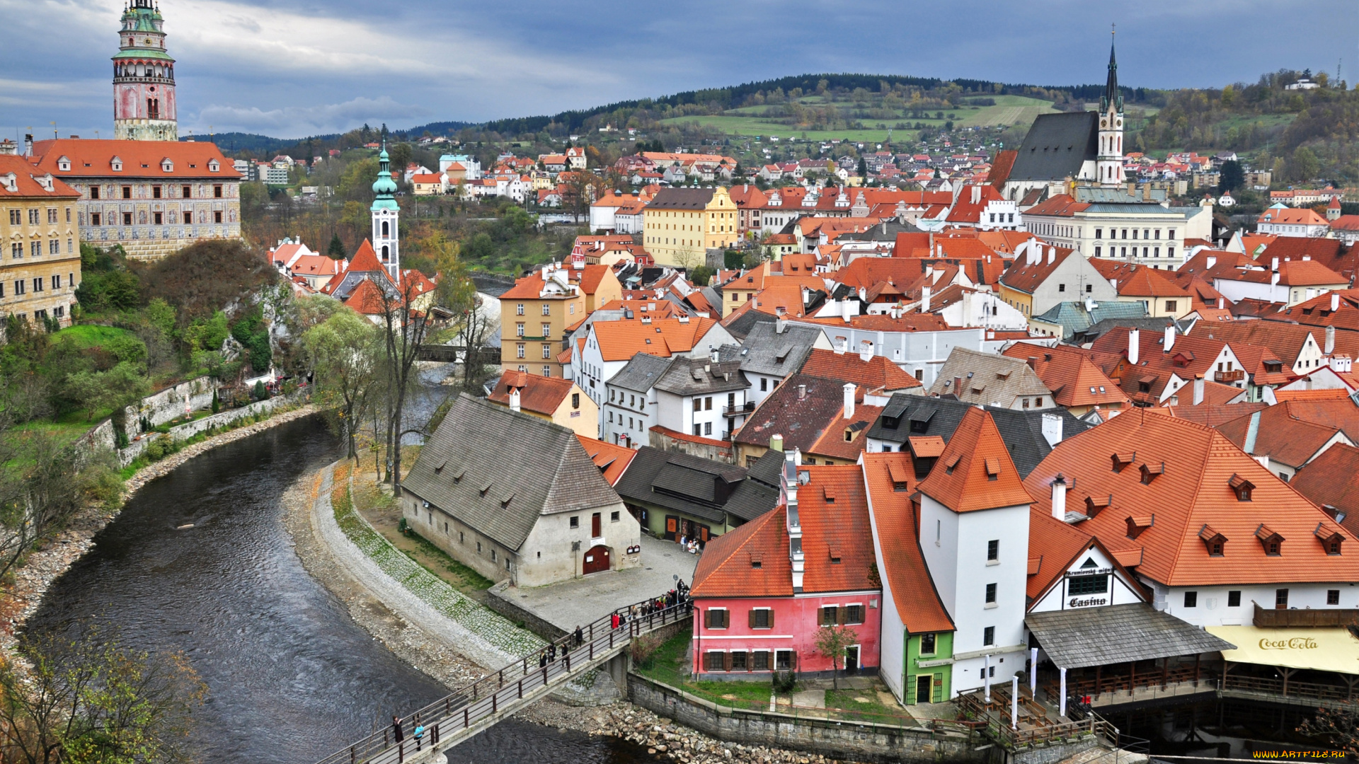 Чешский, крумлов, Чехия, города, панорамы, река, крыши