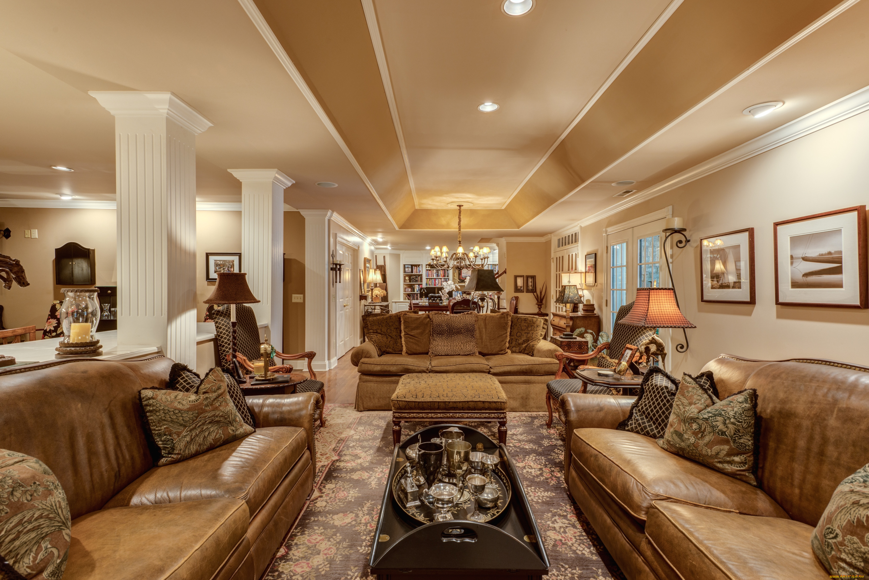 интерьер, гостиная, лампы, диваны