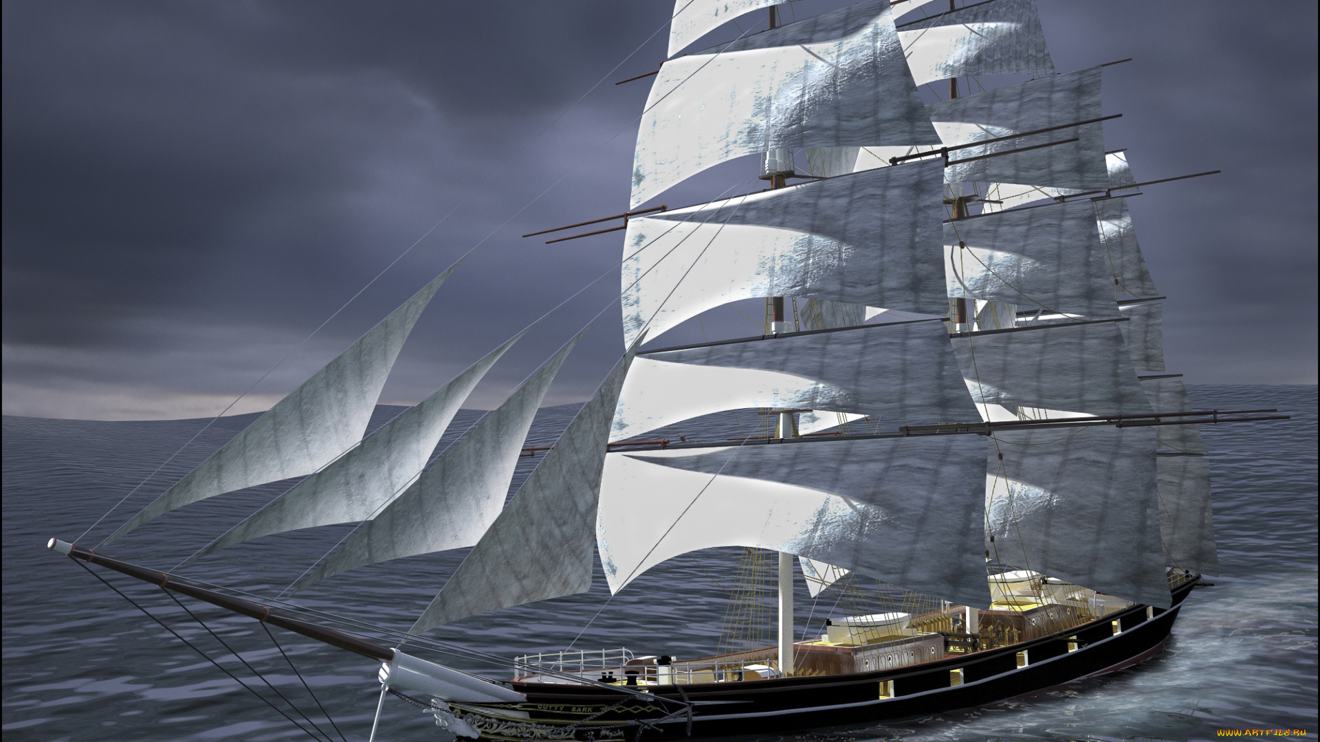 корабли, 3d, парусник, море