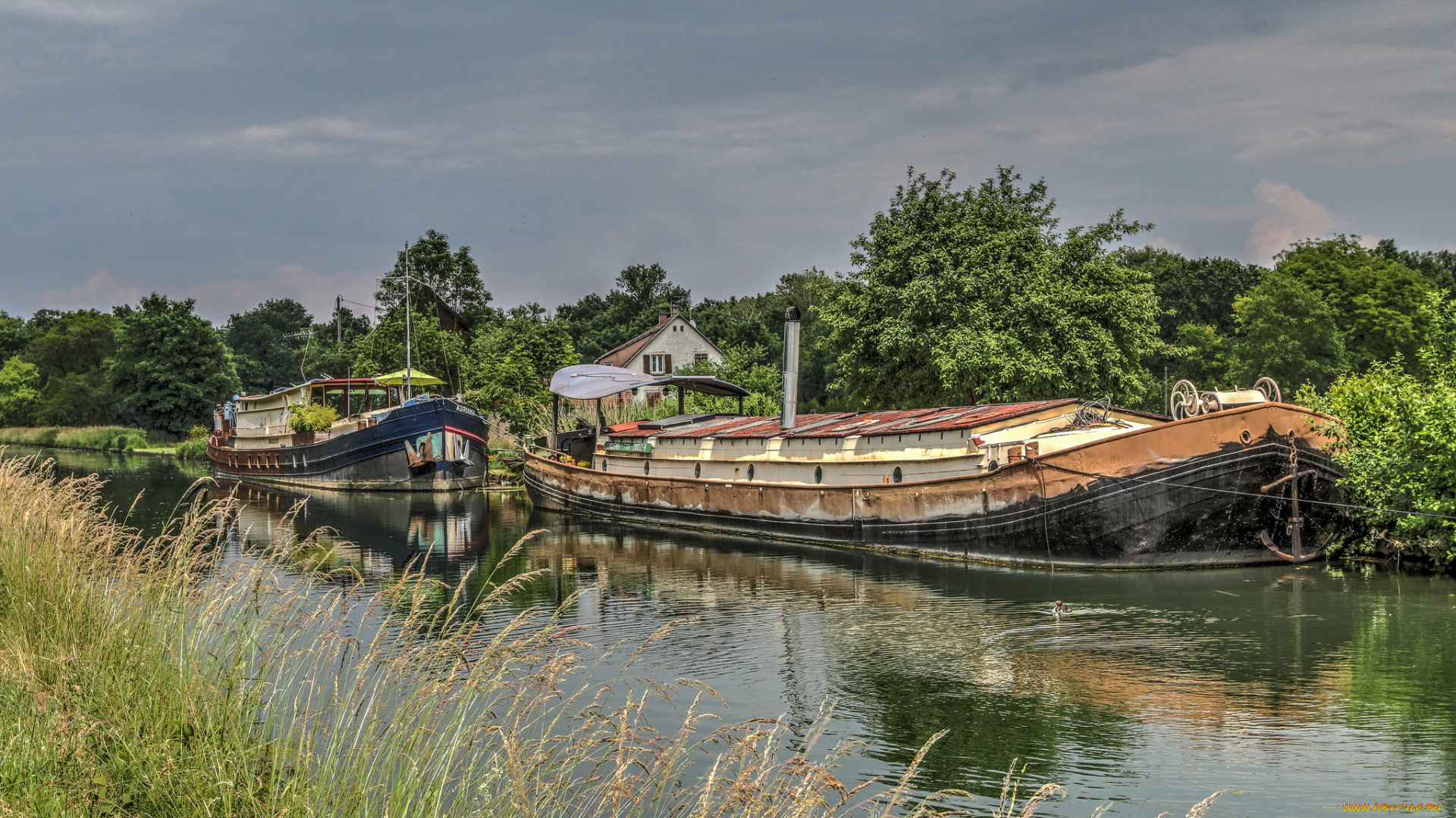 корабли, баржи, река, баржа