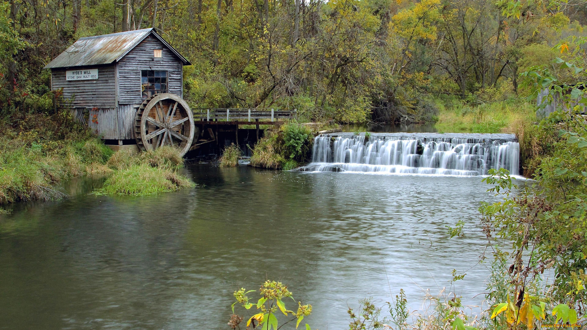 разное, мельницы, лес, река, мельница, водяная