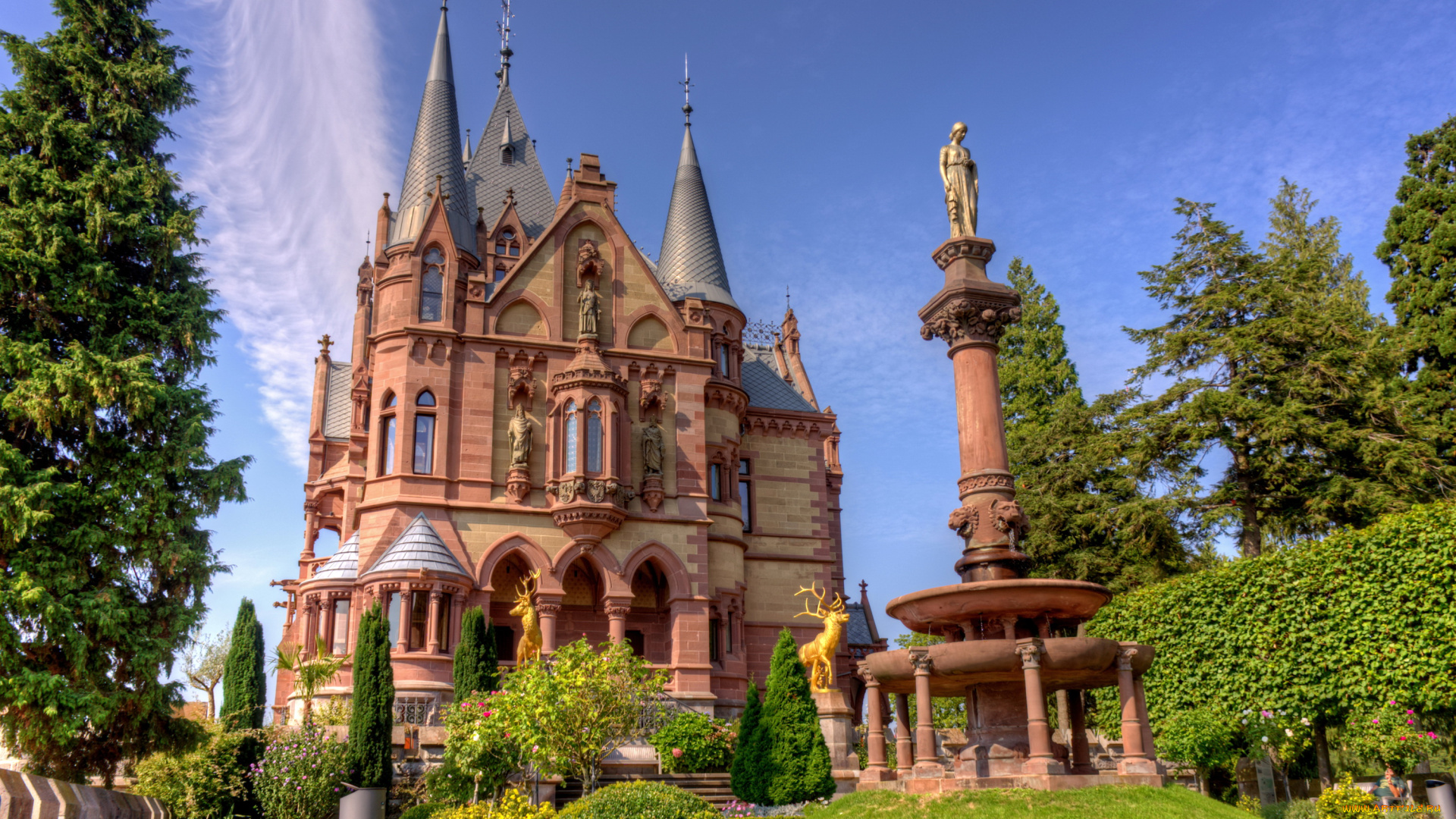 замок, драхенбург, германия, города, замки, германии, парк, германия, драхенбург, замок