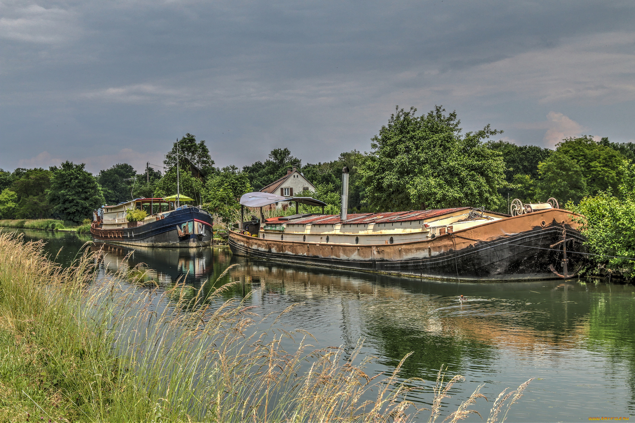 корабли, баржи, река, баржа
