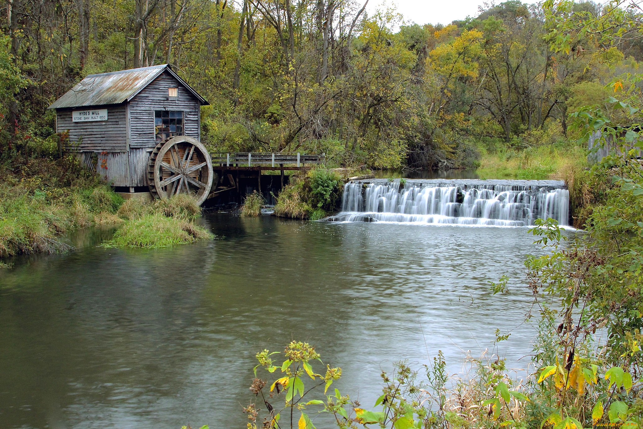 разное, мельницы, лес, река, мельница, водяная