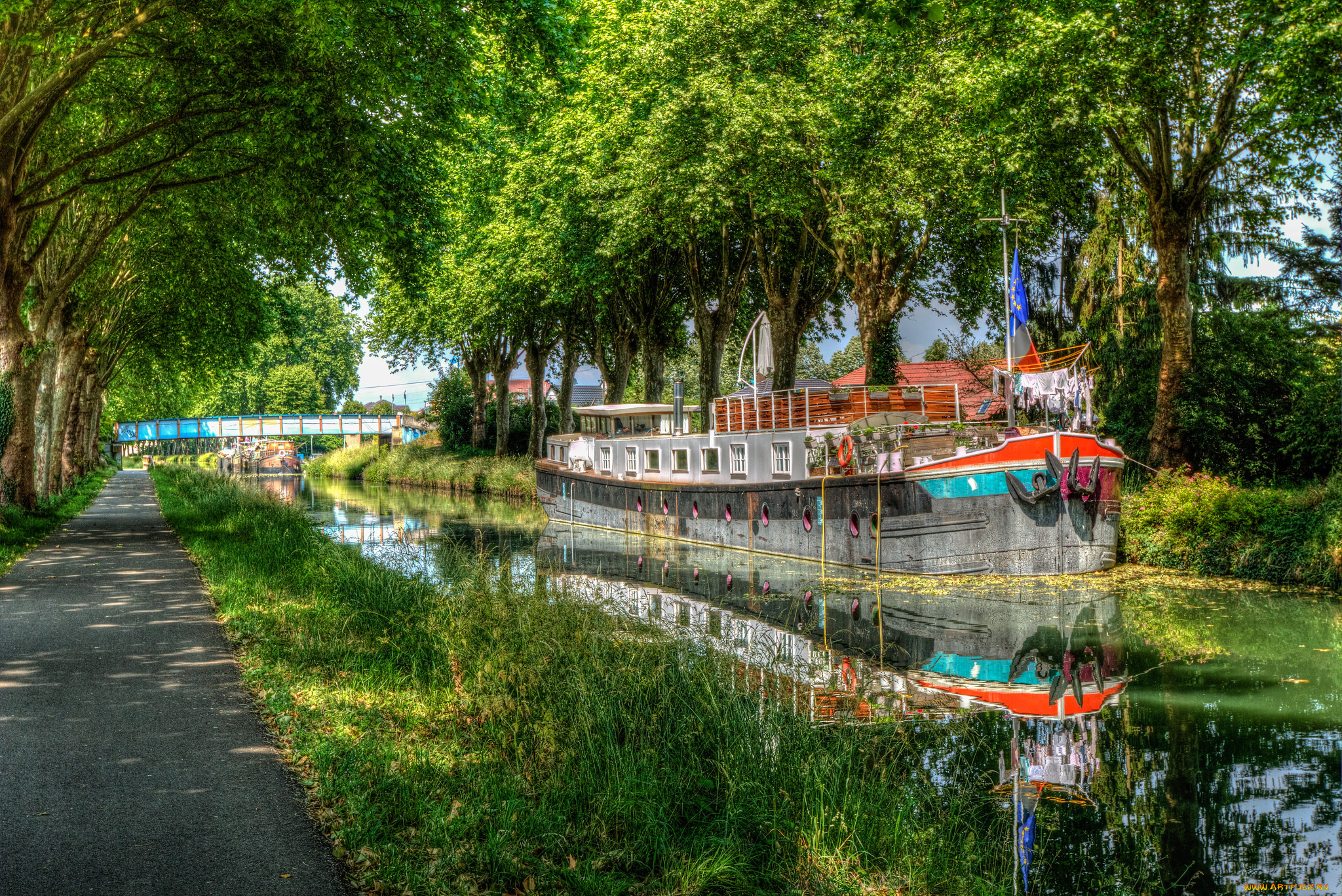 корабли, баржи, баржа, река