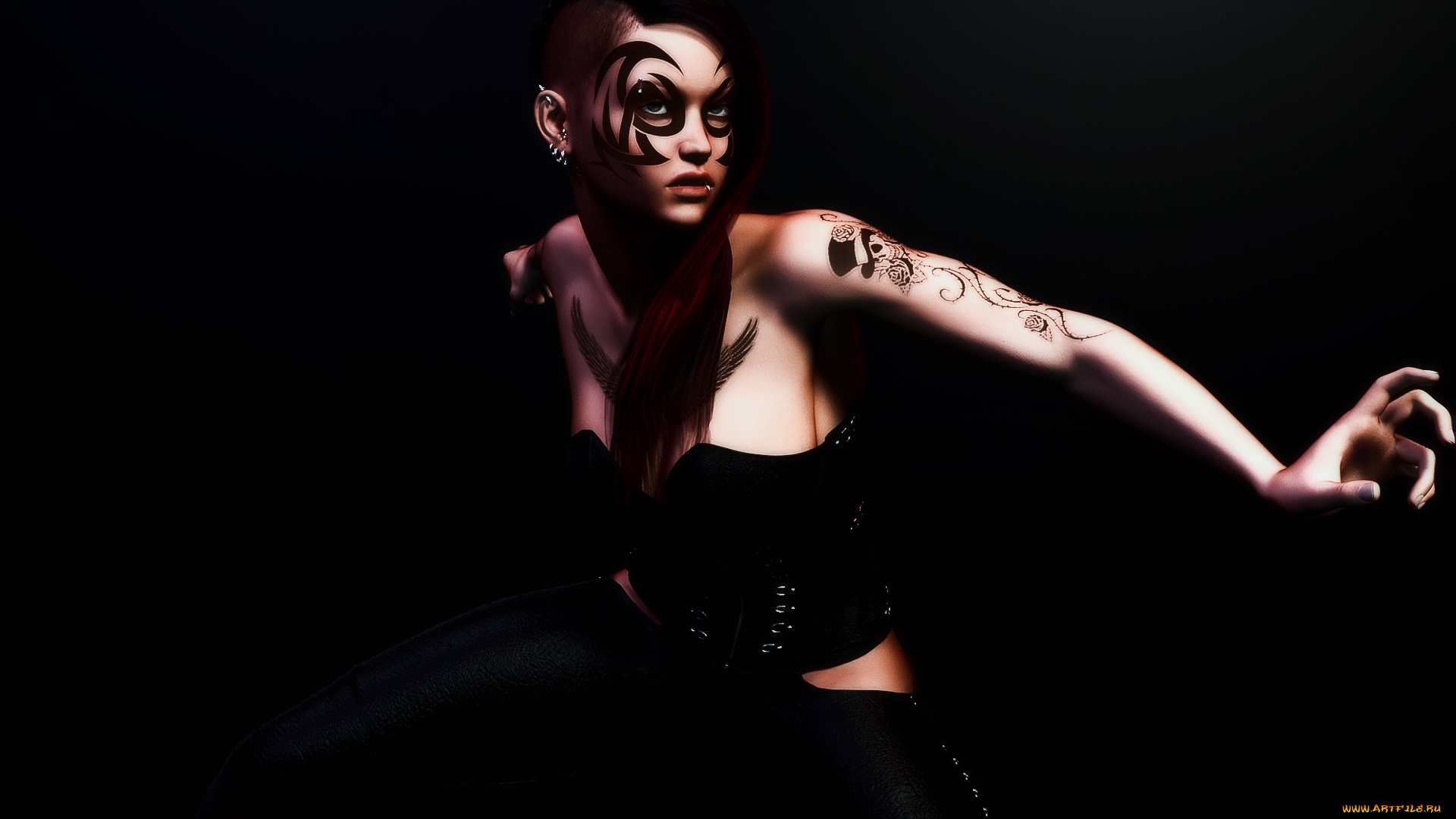 3д, графика, люди, , people, тату, фон, взгляд, девушка