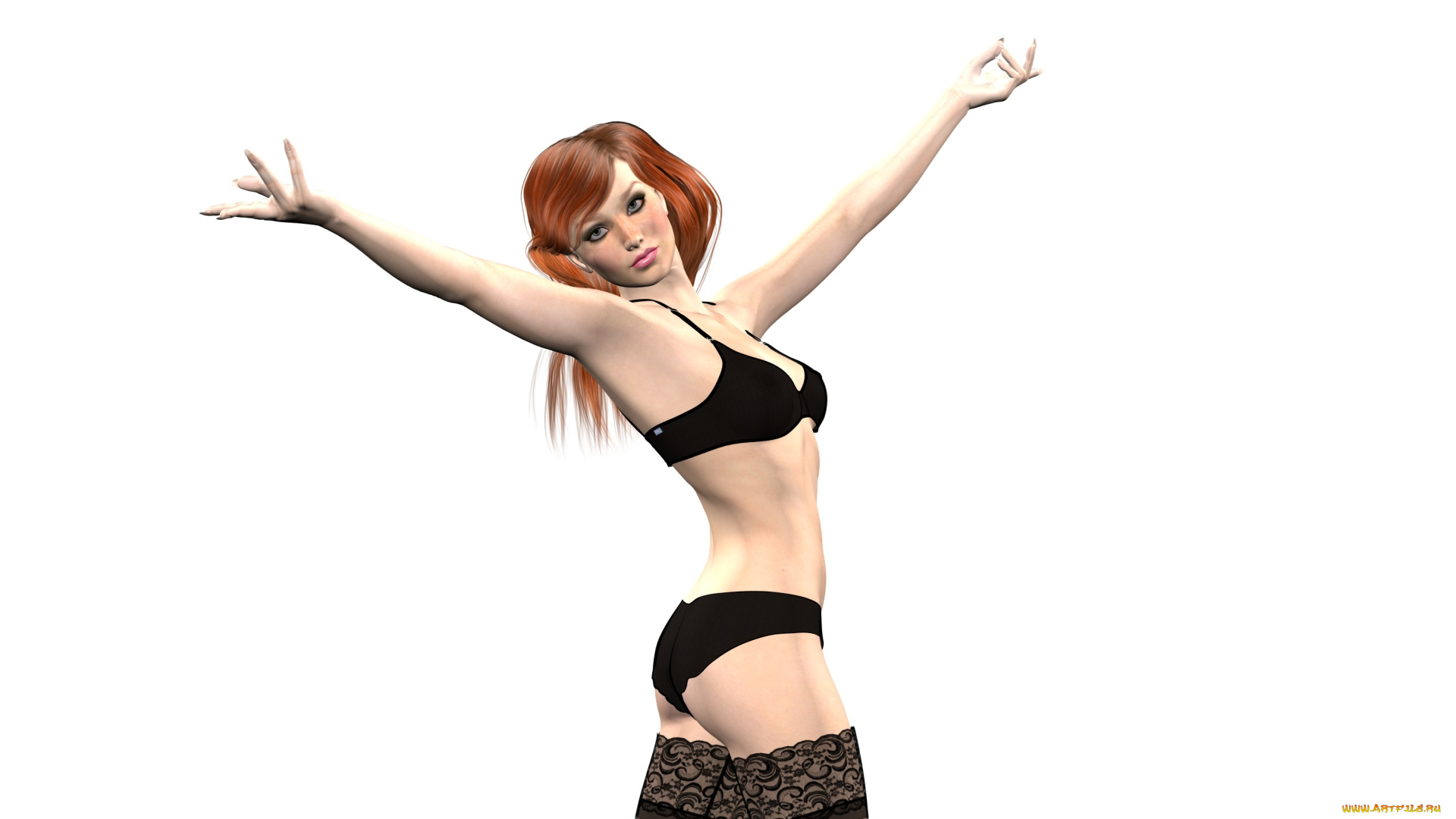 3д, графика, люди, , people, взгляд, девушка, рыжая, фон