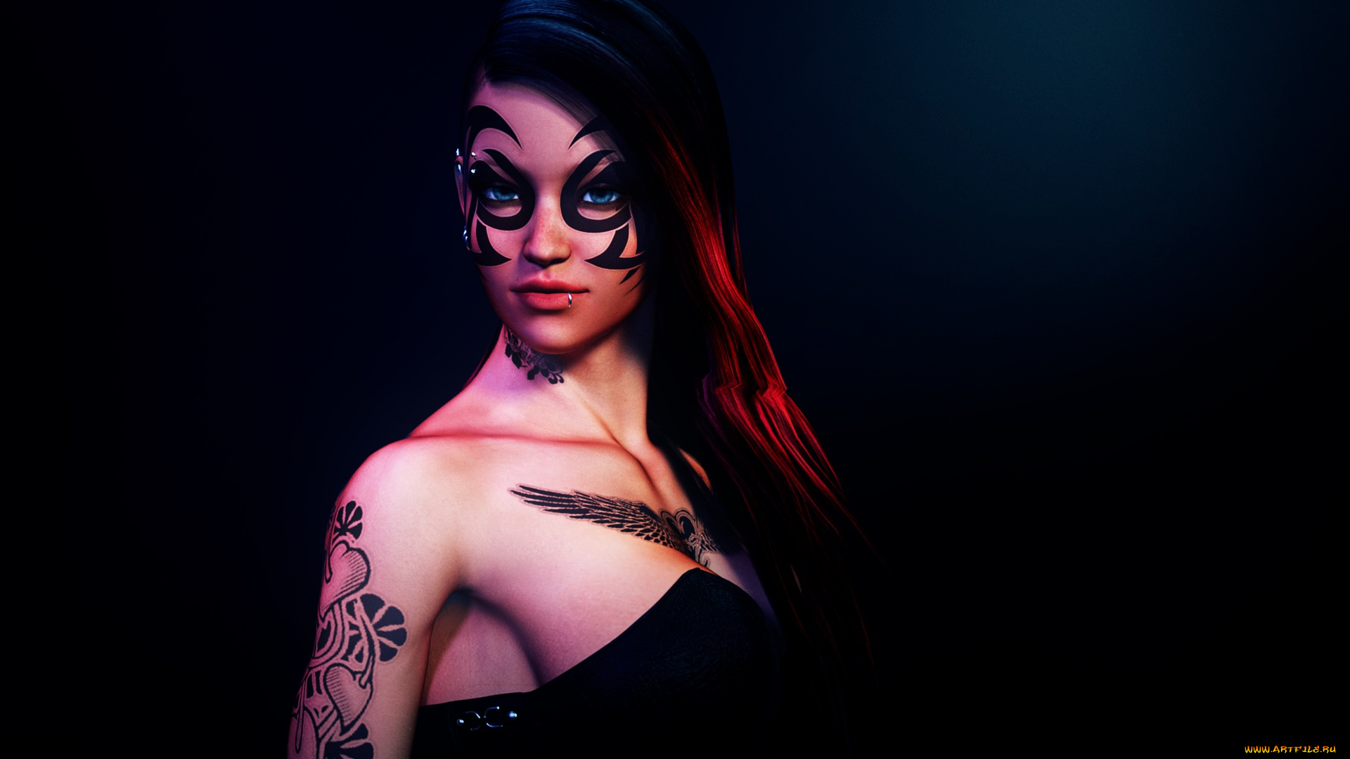 3д, графика, люди, , people, взгляд, девушка, тату, фон