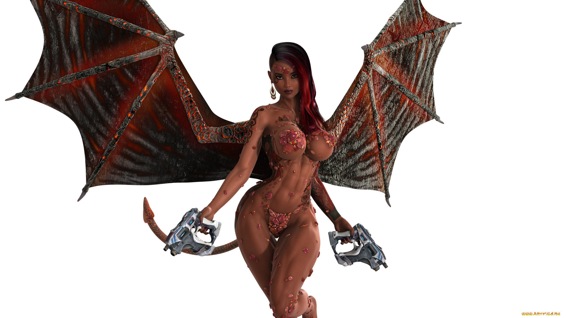 3д, графика, существа, , creatures, демон, девушка, фон, взгляд