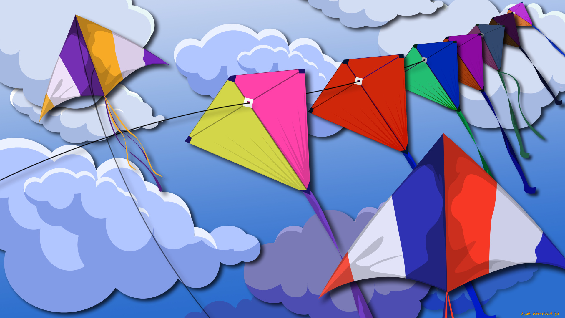 векторная, графика, другое, , other, облака, воздушные, змеи, небо