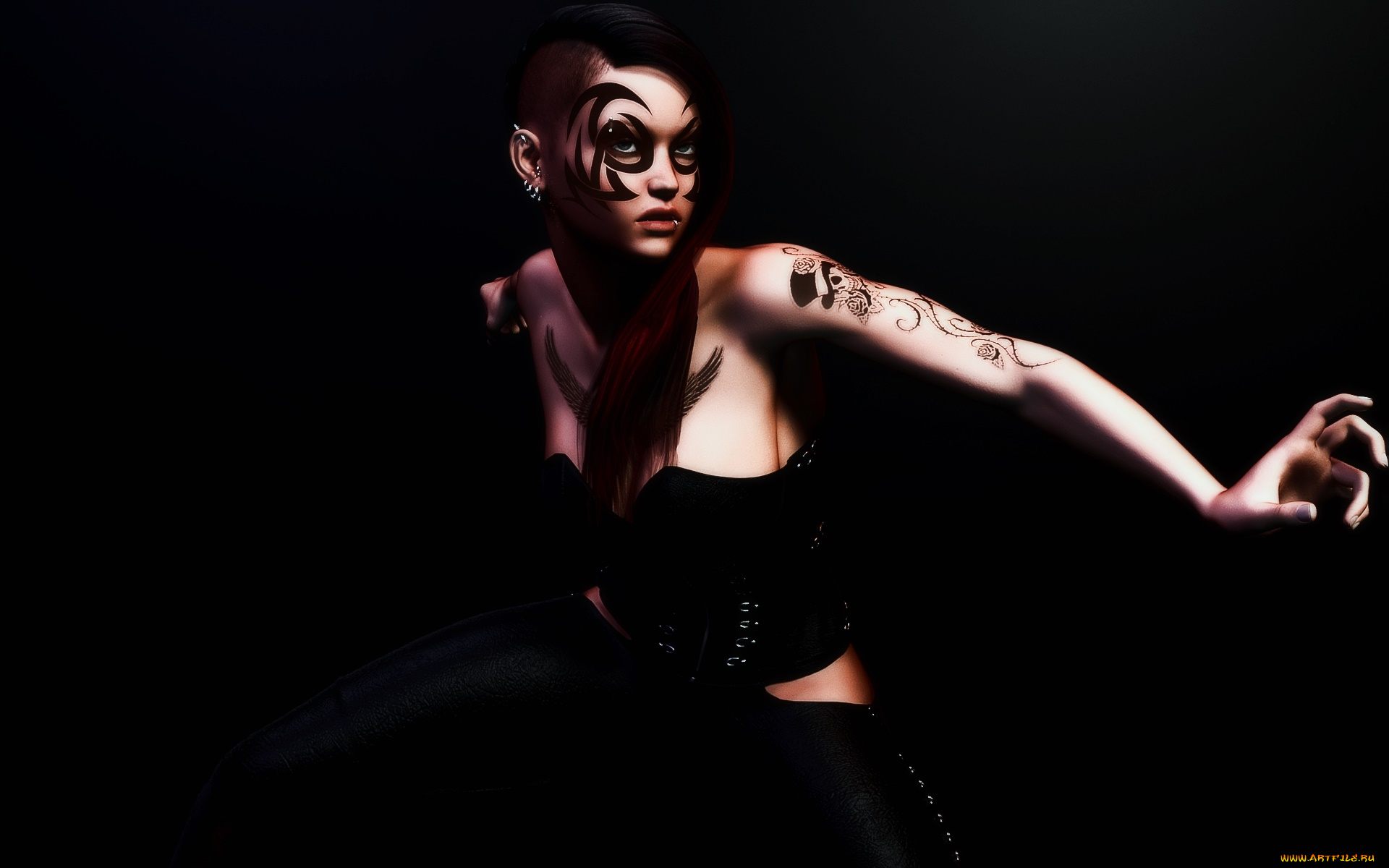 3д, графика, люди, , people, тату, фон, взгляд, девушка