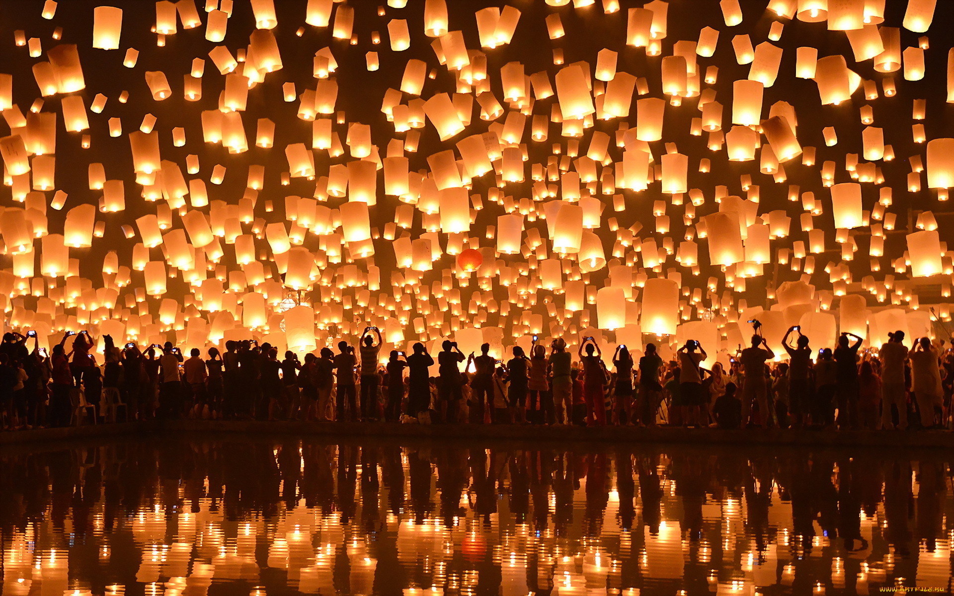 разное, -, другое, loi, krathong, festival, thailand, ночь, floating, lanterns, фонарики, праздник