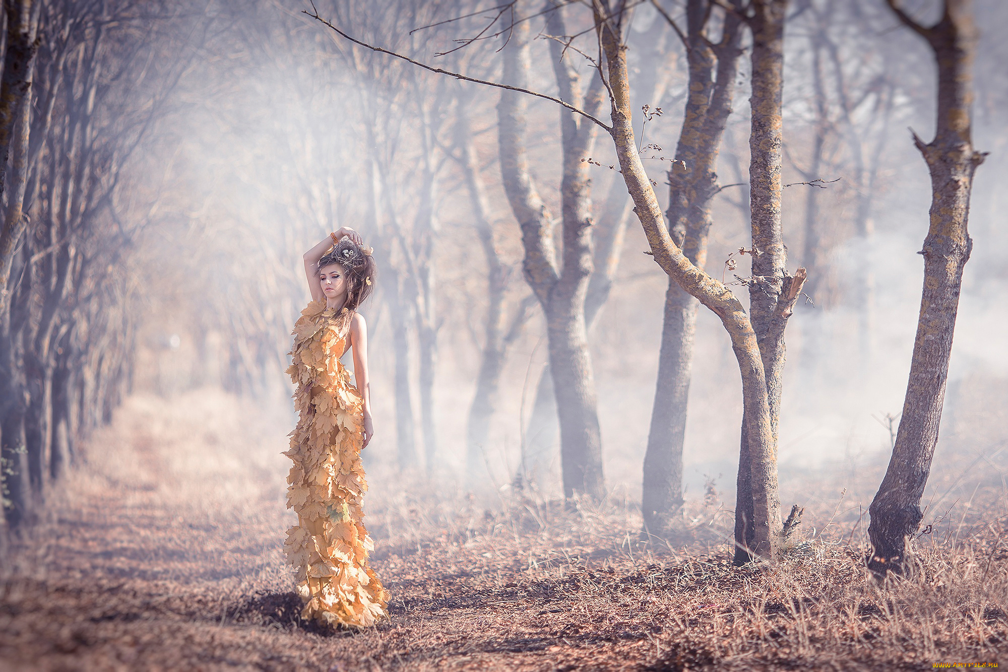 девушки, -unsort, , брюнетки, , шатенки, dress, of, autumn, leaves, девушка, платье, листья, осень