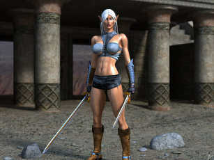 Картинка 3д+графика эльфы+ elves оружие эльфийка взгляд фон