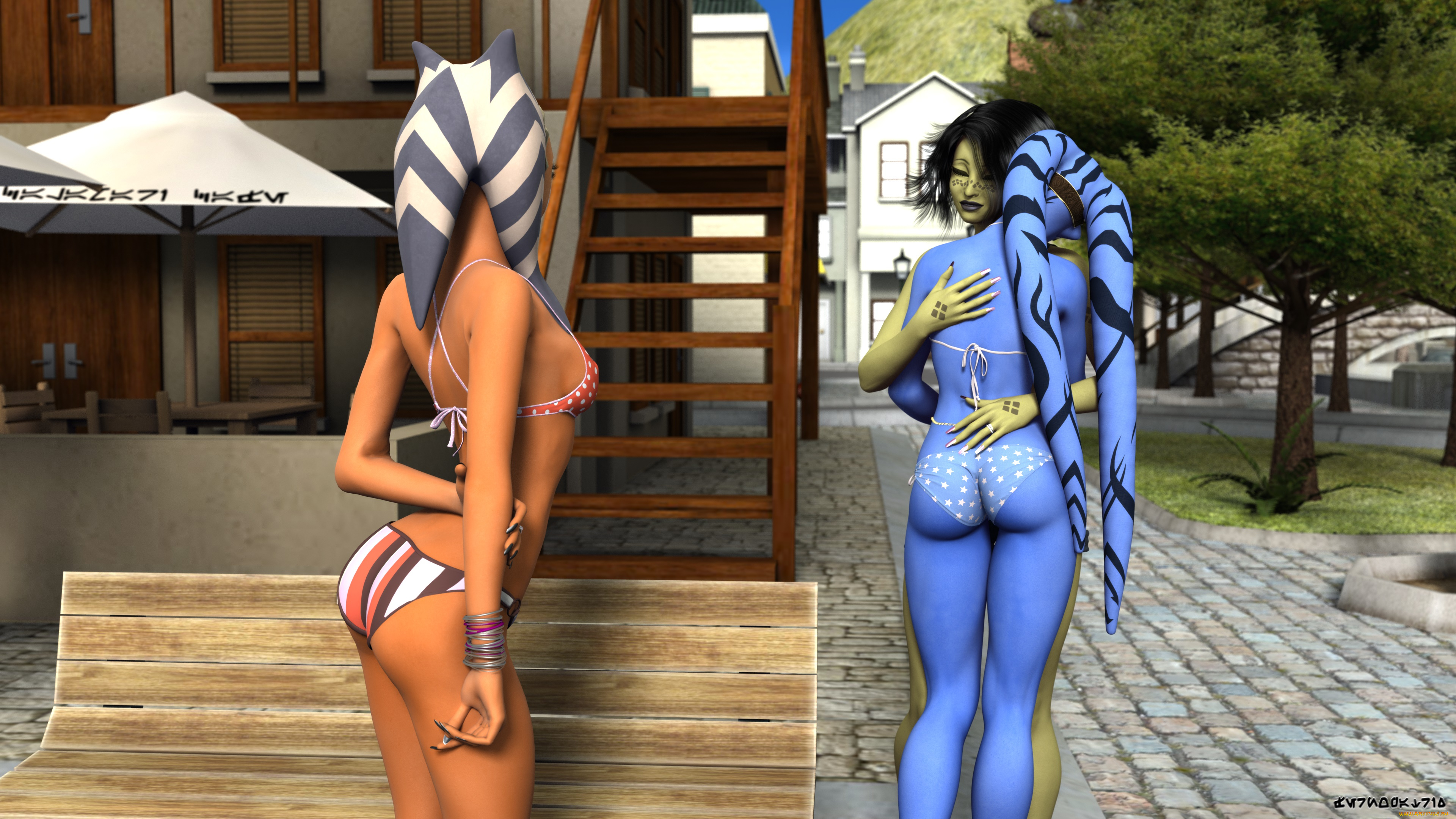 3д, графика, существа, , creatures, фон, взгляд, девушки, халки