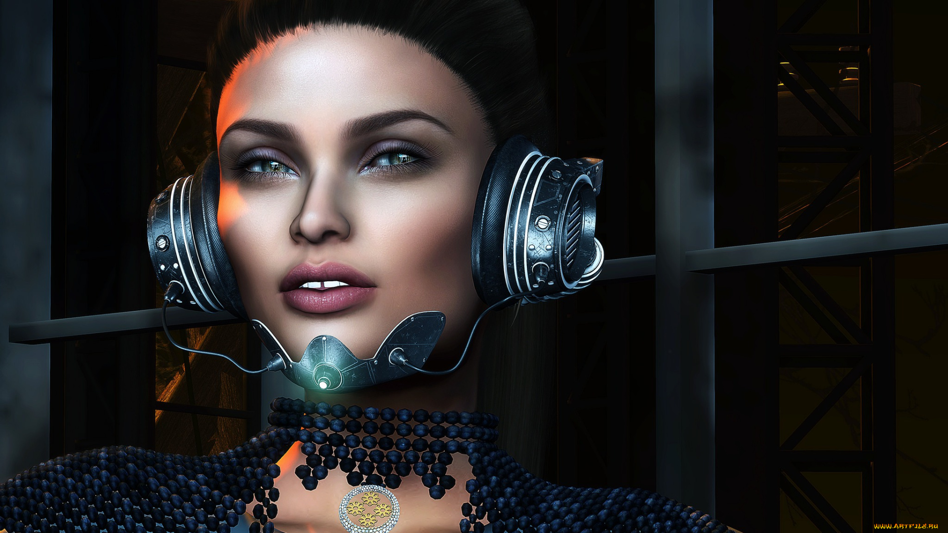 3д, графика, фантазия, , fantasy, лицо, наушники, фон, девушка, взгляд