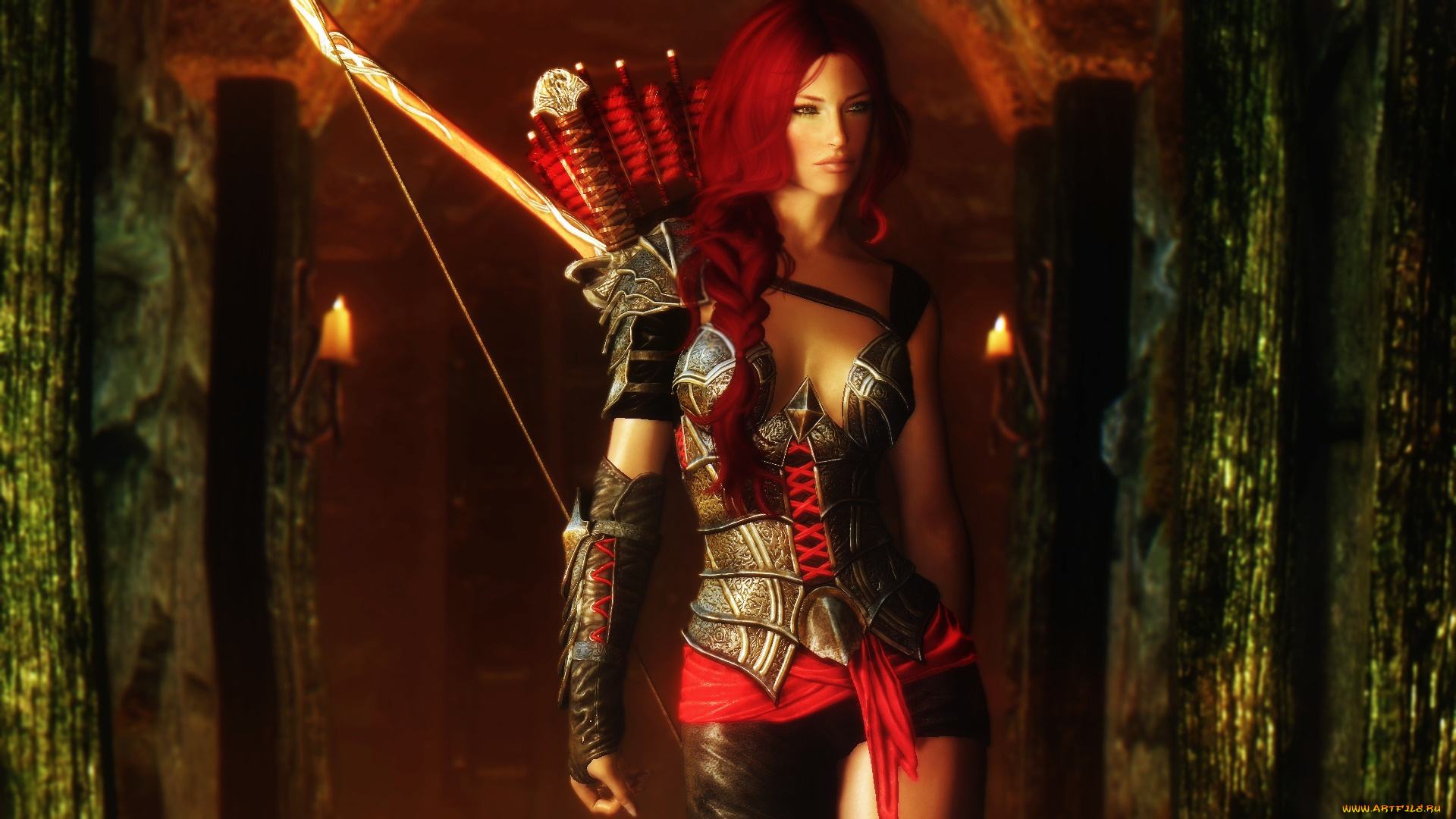 3д, графика, фантазия, , fantasy, лучница, рендеринг, фон, девушка