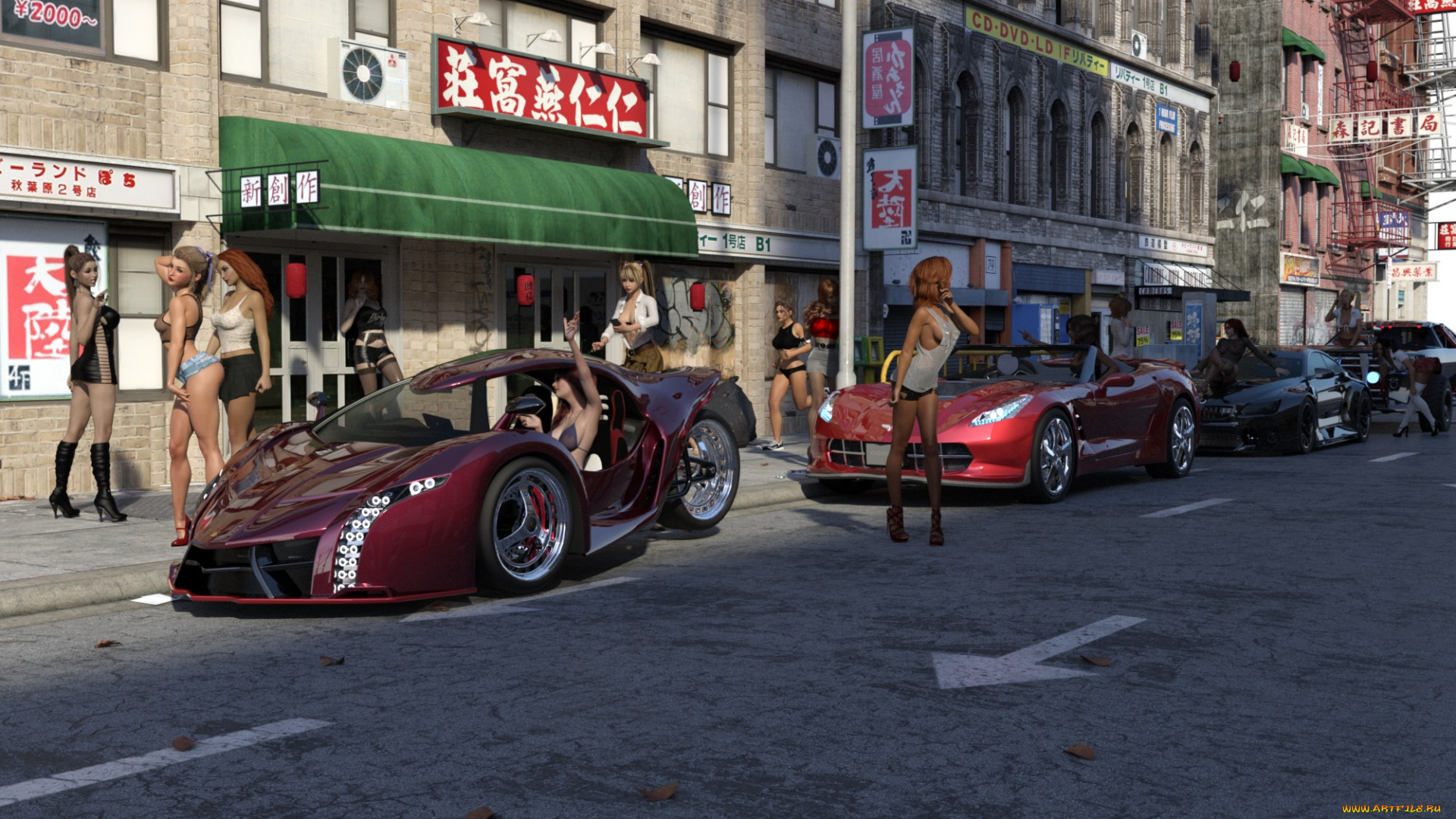 3д, графика, люди, , people, взгляд, девушки, улица, фон